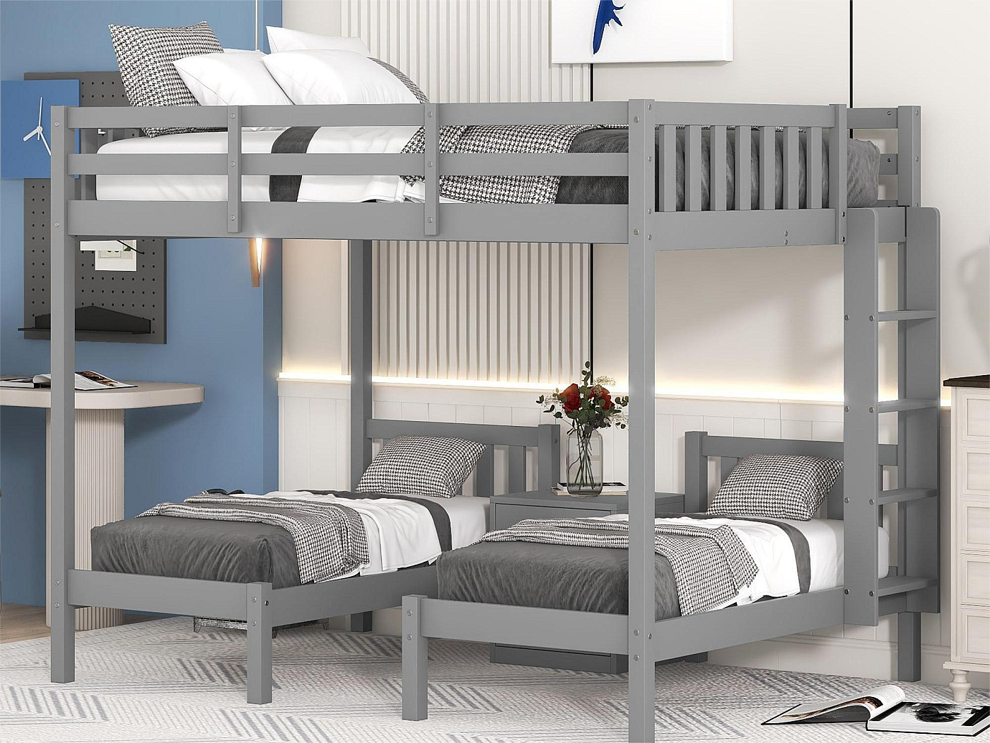 Stapelbedden 3 bedden 140x200cm + 2x70x140cm, met nachtkastje ...