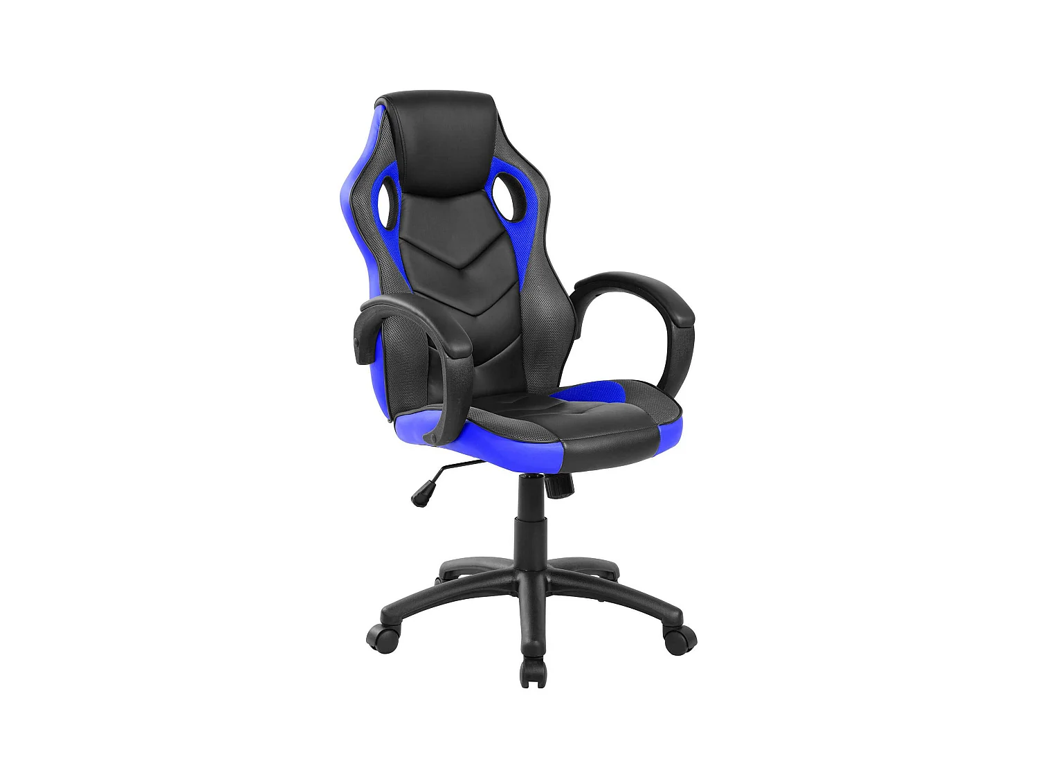 Chaise de jeu Darlanc, Fauteuil de jeu pour adultes, Chaise de bureau, 66x61h104/114 cm, Noir et Bleu