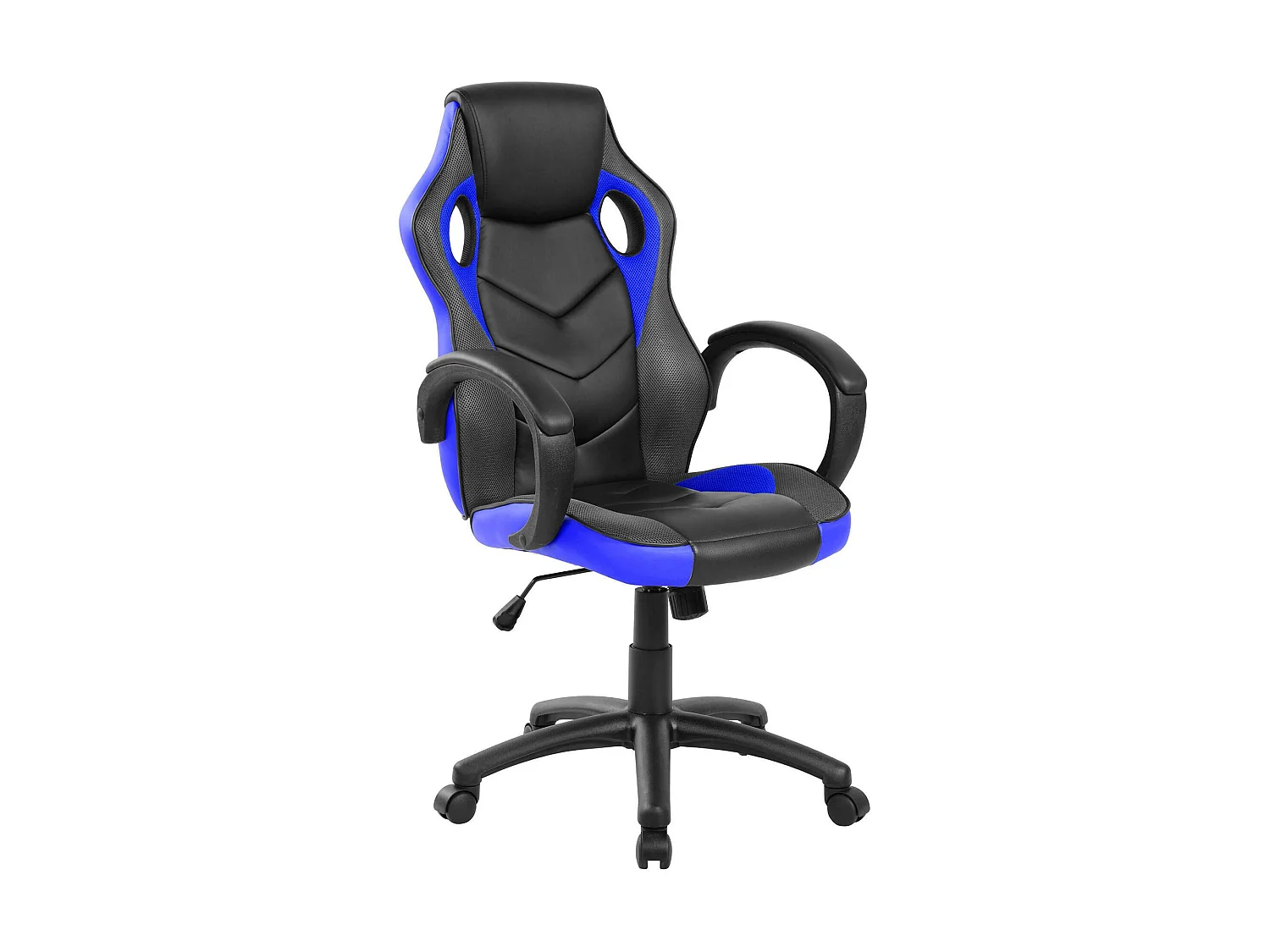 Chaise de jeu Darlanc, Fauteuil de jeu pour adultes, Chaise de bureau, 66x61h104/114 cm, Noir et Bleu