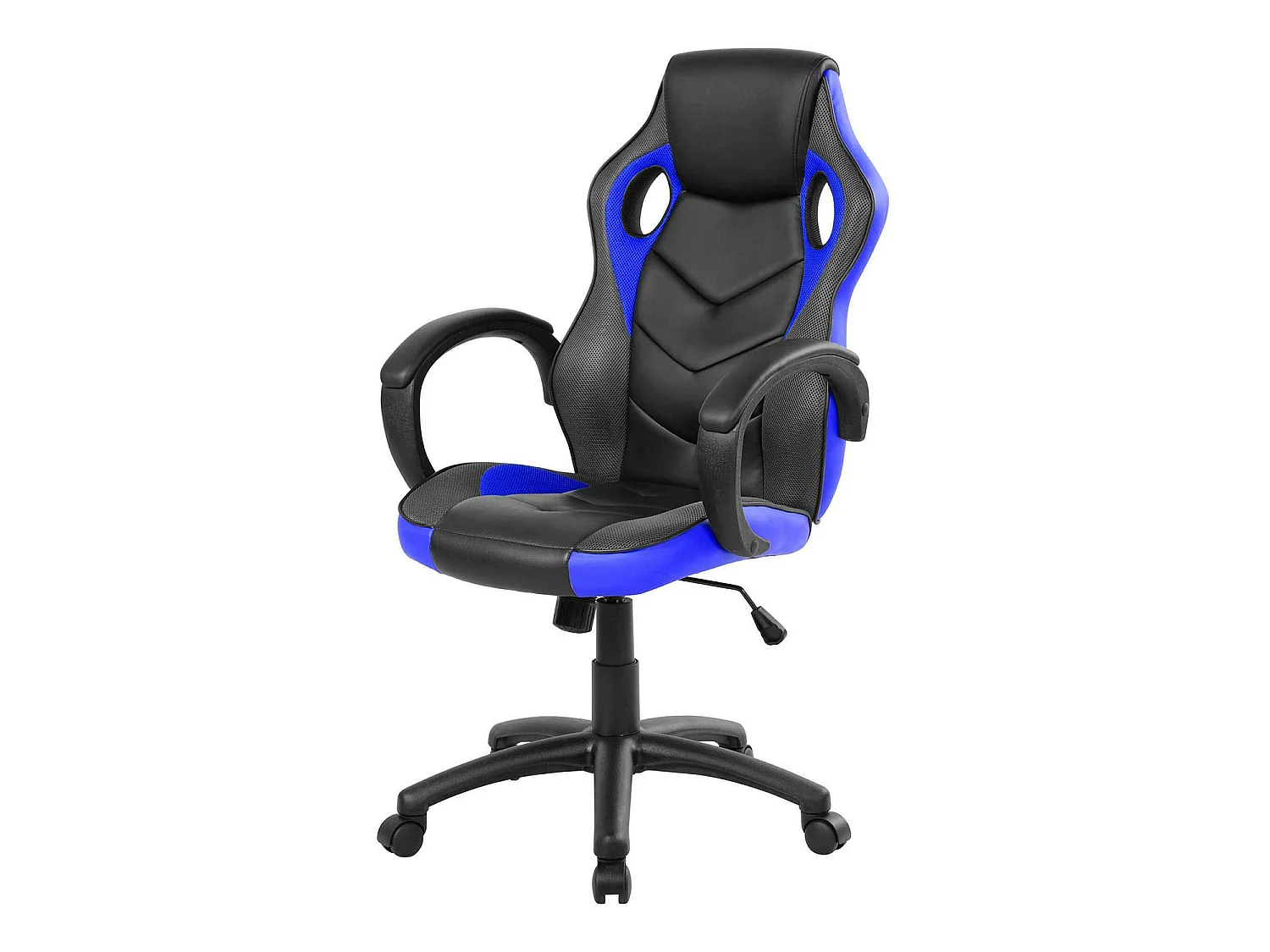 Chaise de jeu Darlanc, Fauteuil de jeu pour adultes, Chaise de bureau, 66x61h104/114 cm, Noir et Bleu
