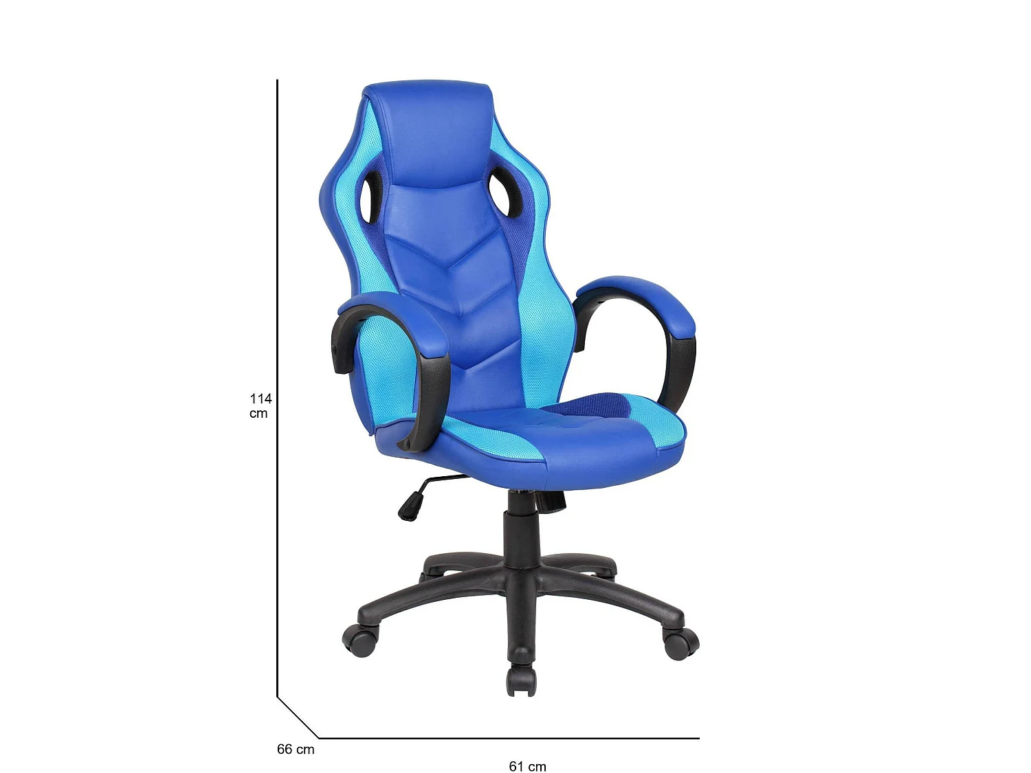 Darlanc gamingstoel, Gamefauteuil voor volwassenen, Bureaustoel, 66x61h104/114 cm, Blauw en Lichtblauw