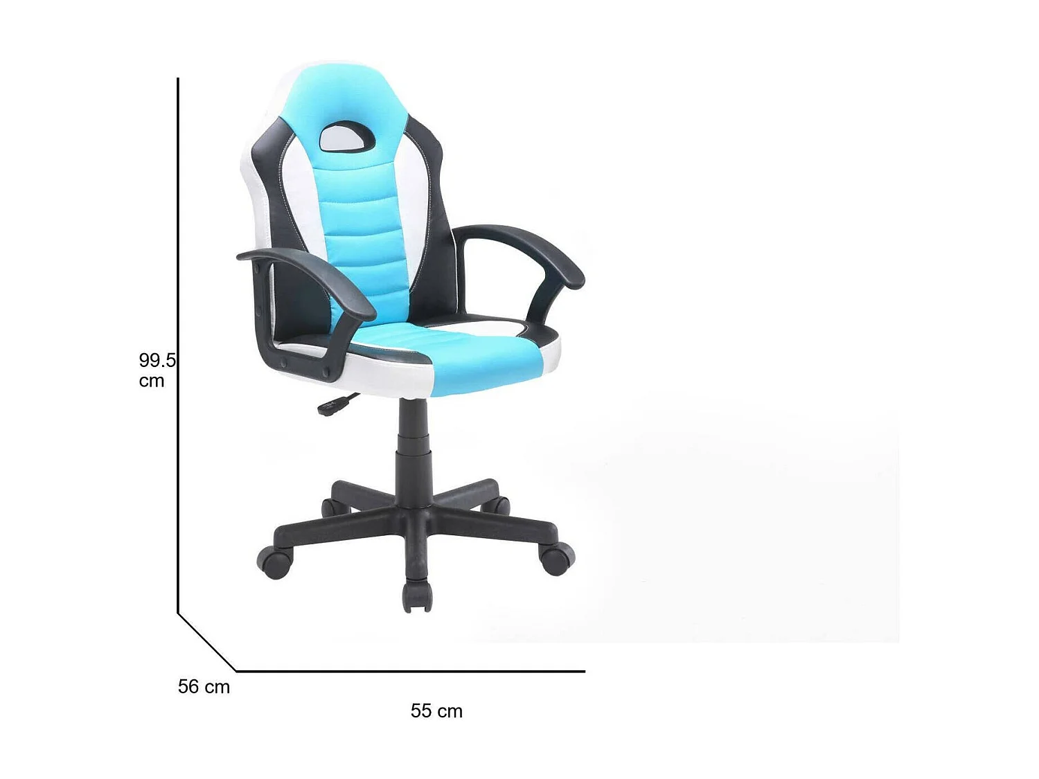 Cadeira de jogos Dfaraon, Poltrona de jogos para meninos, Cadeira de mesa, 56x55h89/100 cm, Azul claro e branco