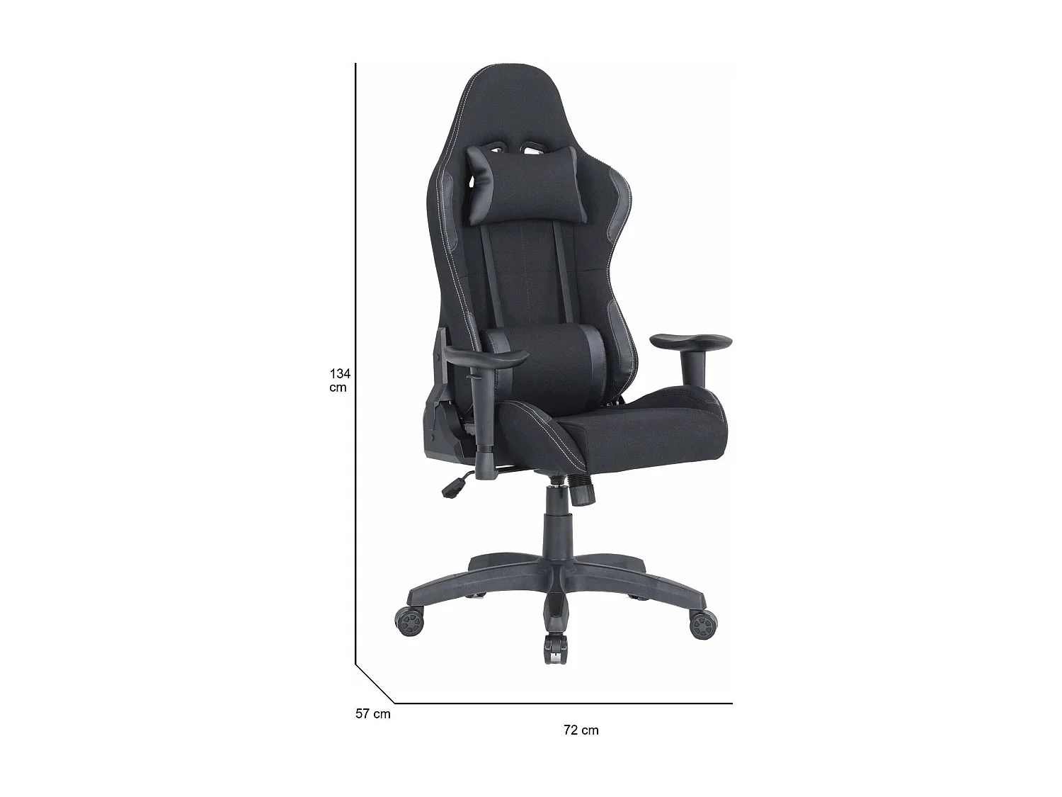 Gaming-Stühl Daren, Gaming-Sessel für Erwachsene, Schreibtischstuhl, 57x72h124/134 cm, Schwarz