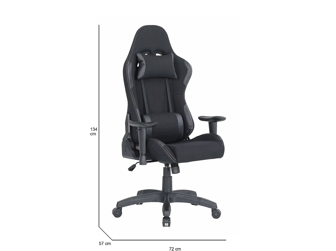 Gaming-Stühl Daren, Gaming-Sessel für Erwachsene, Schreibtischstuhl, 57x72h124/134 cm, Schwarz