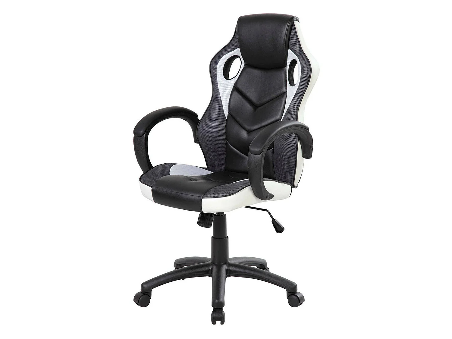 Chaise de jeu Darlanc, Fauteuil de jeu pour adultes, Chaise de bureau, 66x61h104/114 cm, Noir et Blanc