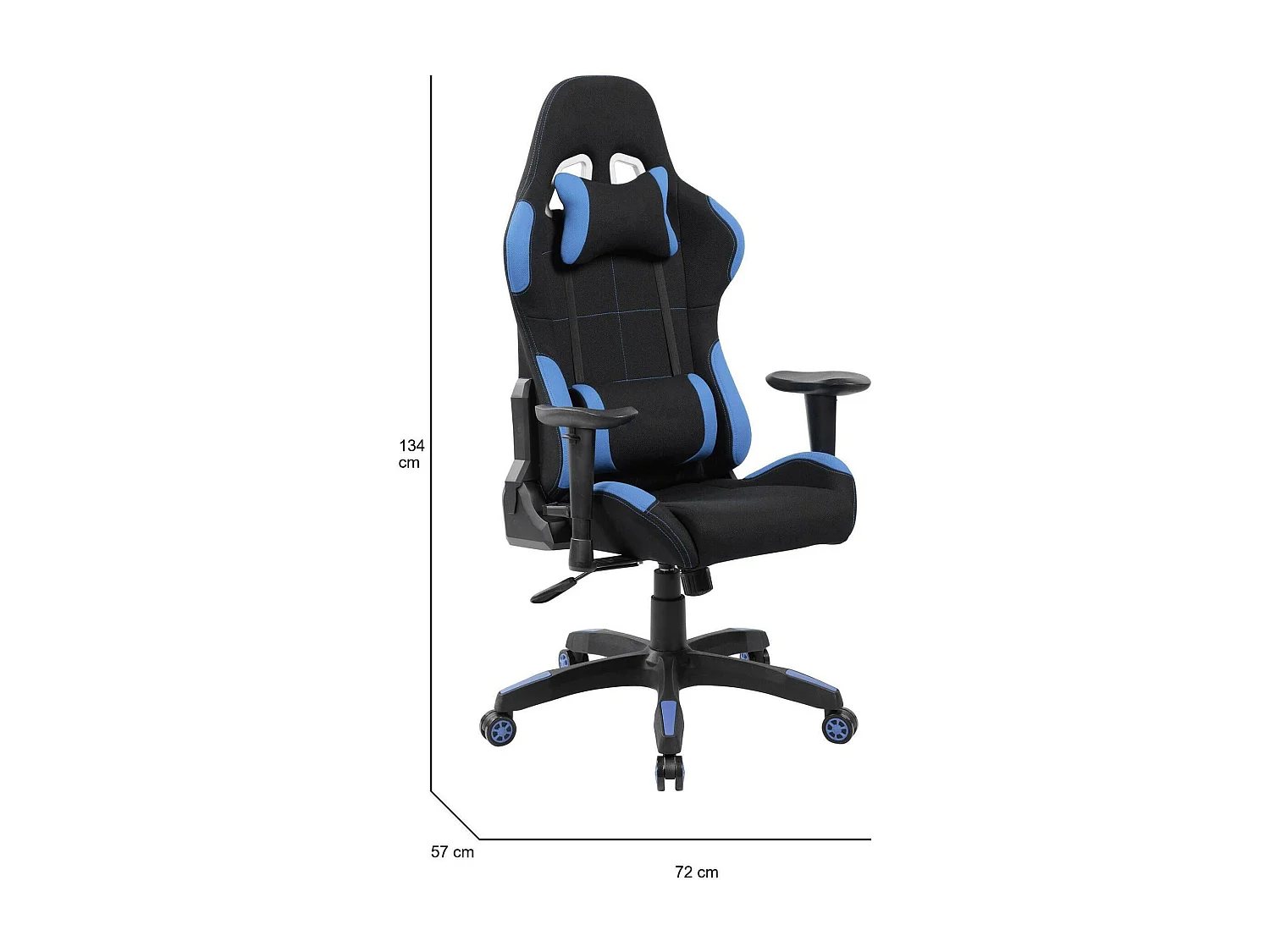 Daren gamingstoel, Gamefauteuil voor volwassenen, Bureaustoel, 57x72h124/134 cm, Zwart en Blauw