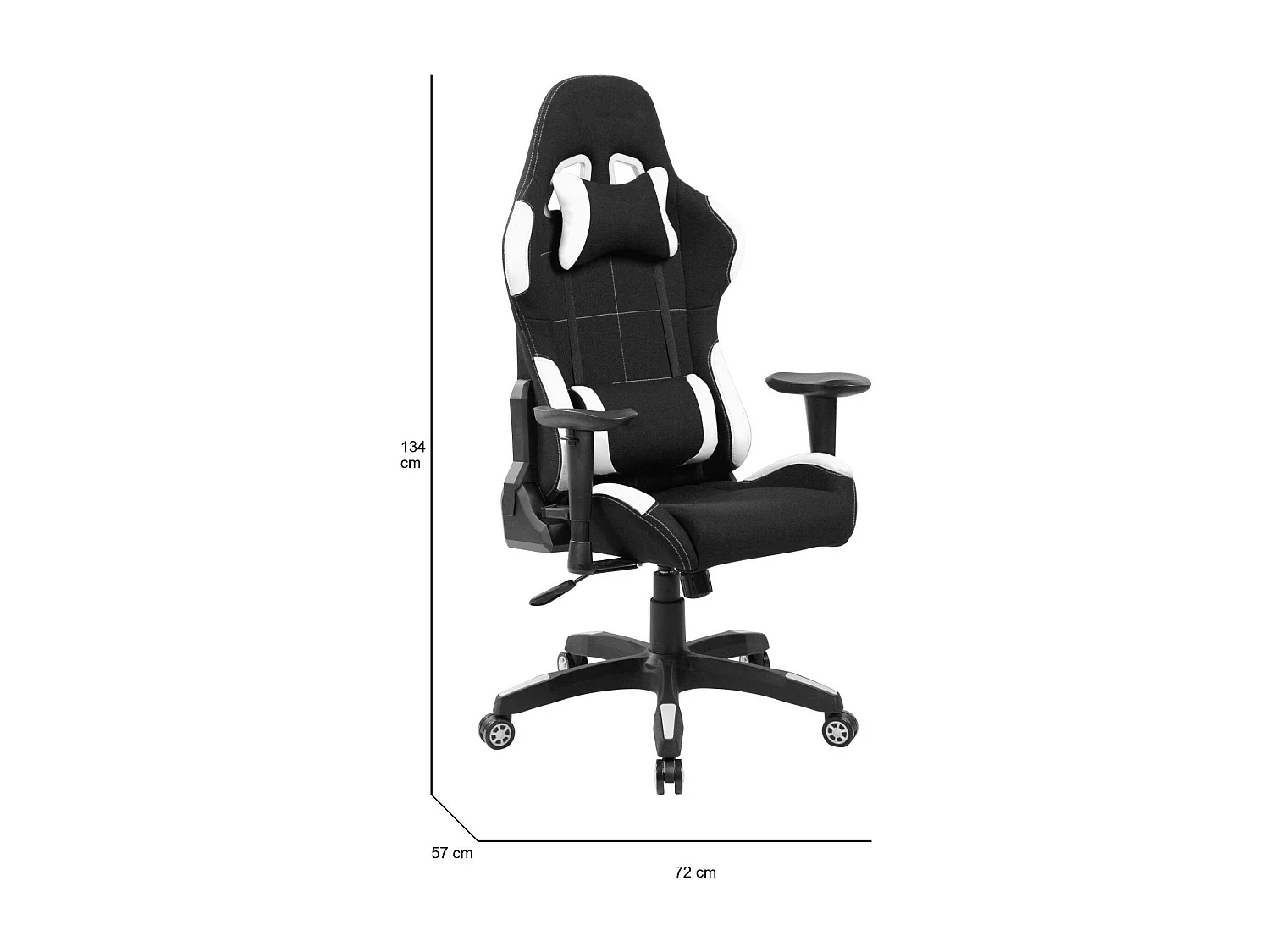 Chaise de jeu Daren, Fauteuil de jeu pour adultes, Chaise de bureau, 57x72h124/134 cm, Noir et Blanc