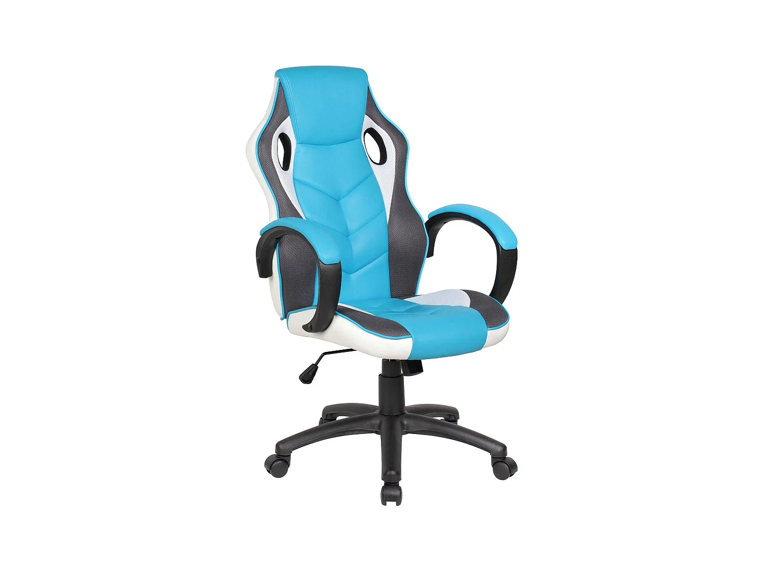 Chaise de jeu Darlanc, Fauteuil de jeu pour adultes, Chaise de bureau, 66x61h104/114 cm, Bleu ciel et Blanc