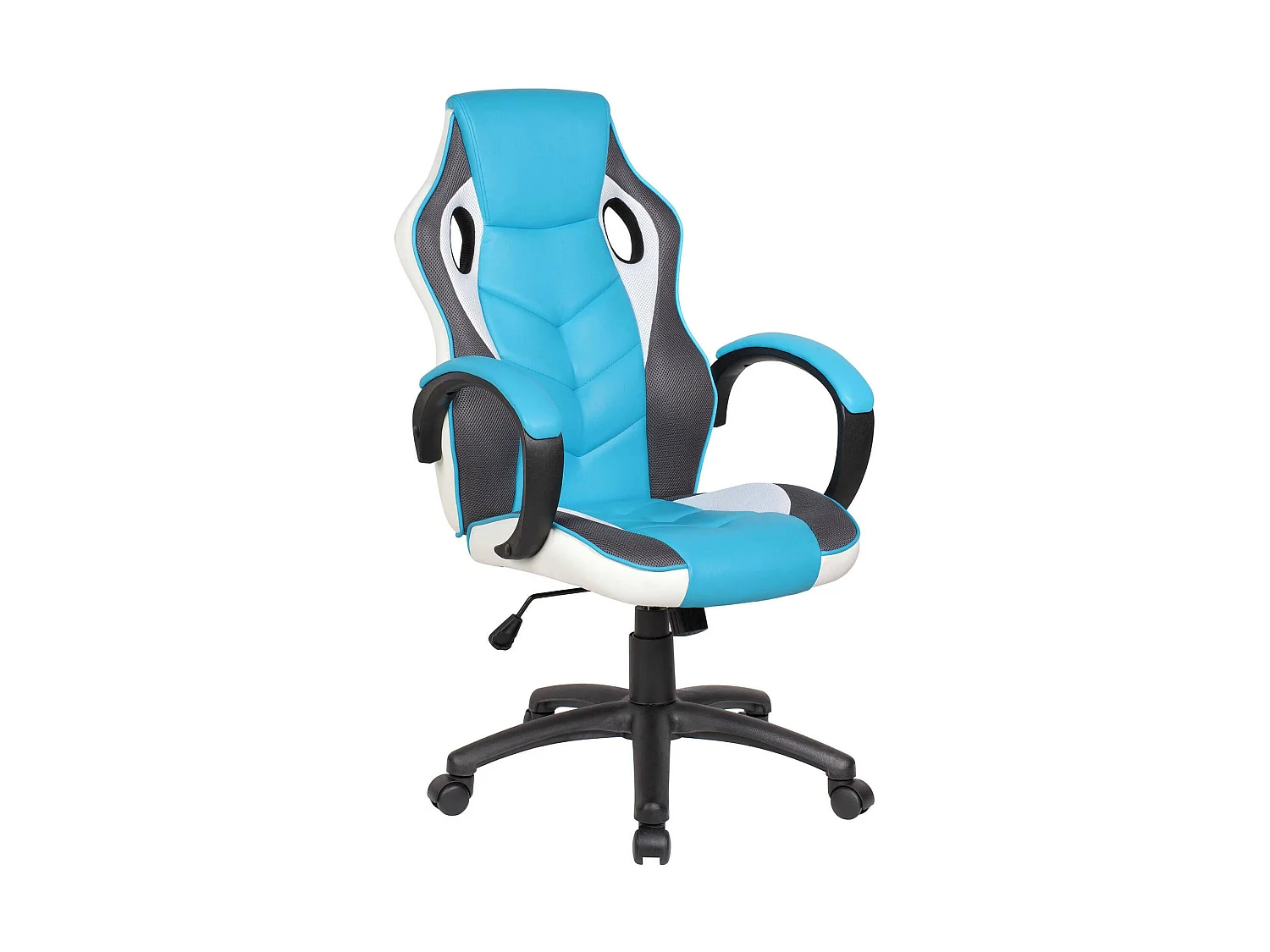 Gaming-Stühl Darlanc, Gaming-Sessel für Erwachsene, Schreibtischstuhl, 66x61h104/114 cm, Himmelblau und WeiÃŸ