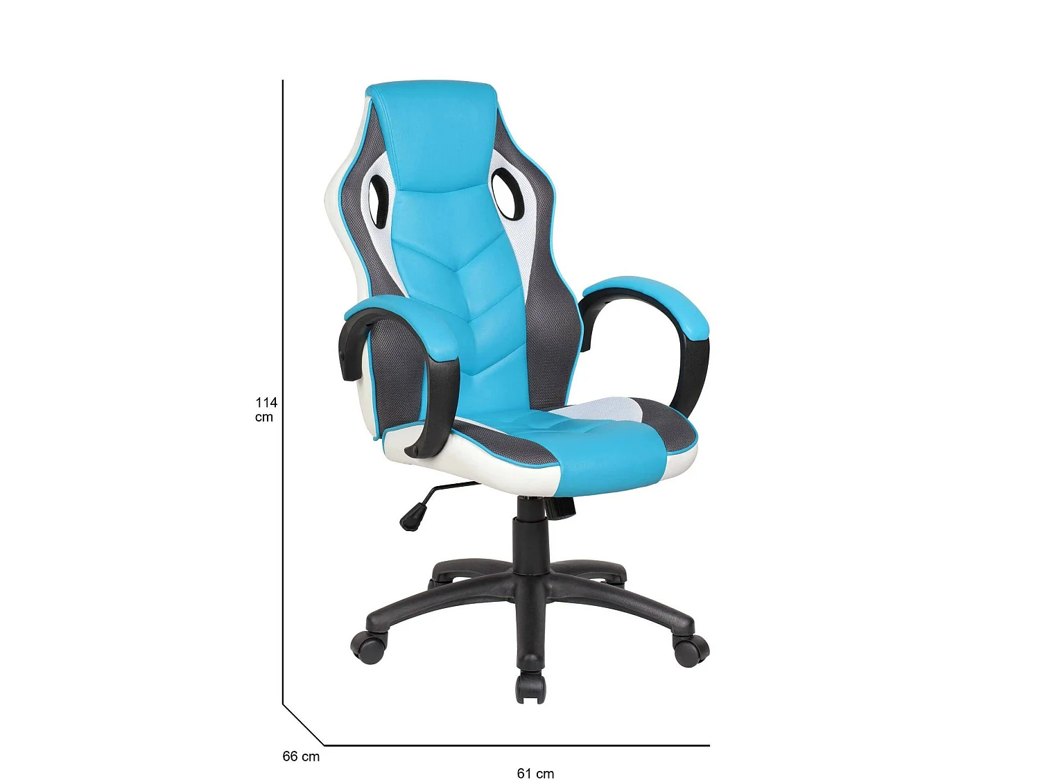 Gaming-Stühl Darlanc, Gaming-Sessel für Erwachsene, Schreibtischstuhl, 66x61h104/114 cm, Himmelblau und WeiÃŸ