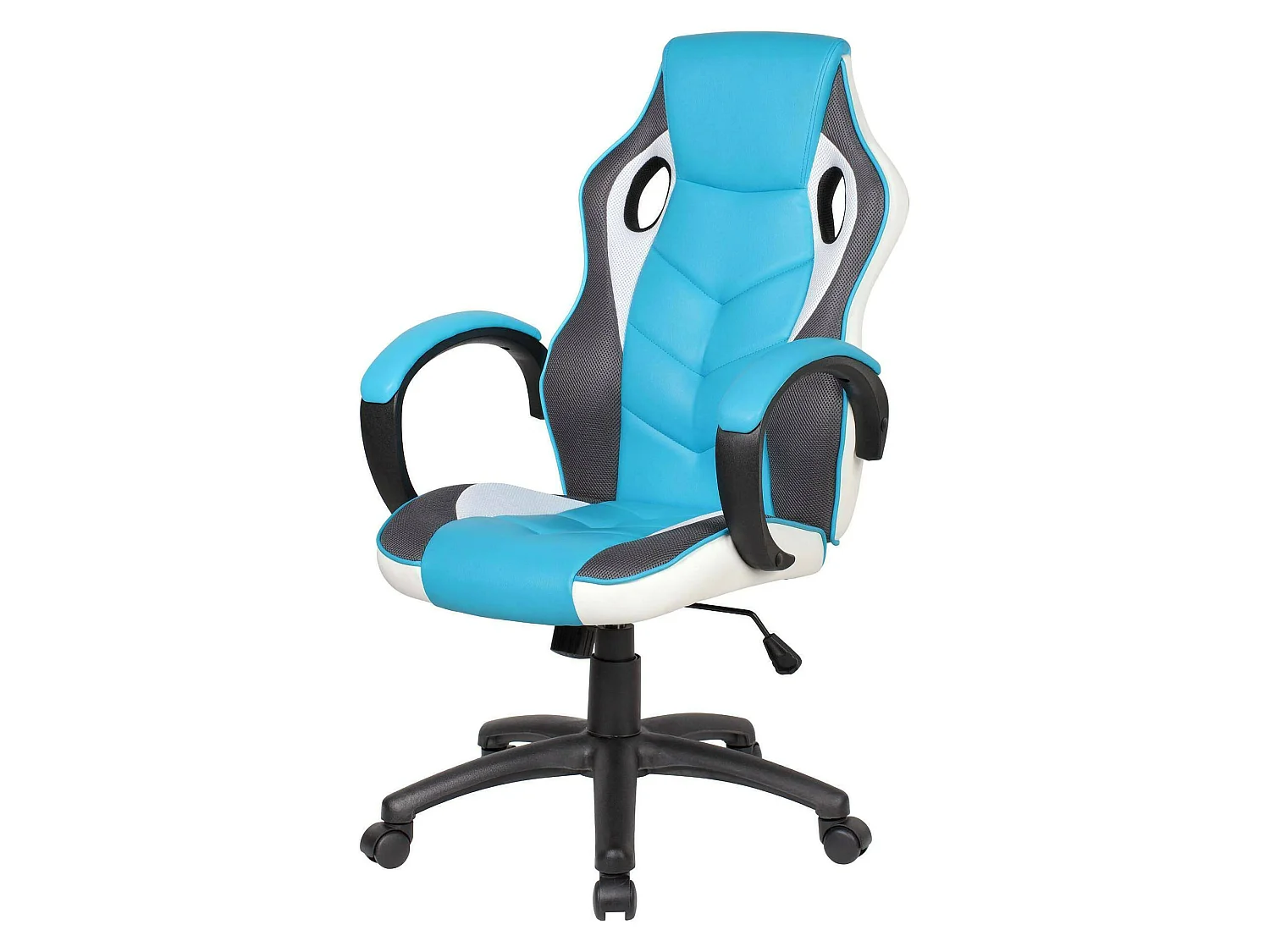 Gaming-Stühl Darlanc, Gaming-Sessel für Erwachsene, Schreibtischstuhl, 66x61h104/114 cm, Himmelblau und WeiÃŸ
