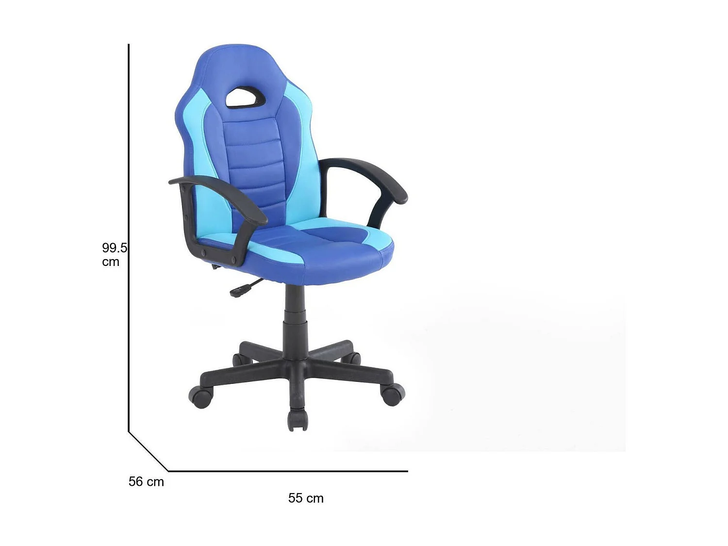 Chaise de jeu Dfaraon, Fauteuil de jeu pour enfants, Chaise de bureau, 56x55h89/100 cm, Bleu et Bleu clair