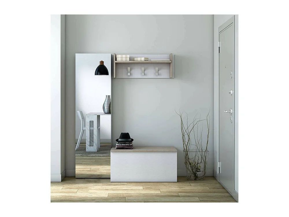 Dmora - Baule Ayusnay, 90x45h45 cm, Bianco e Rovere