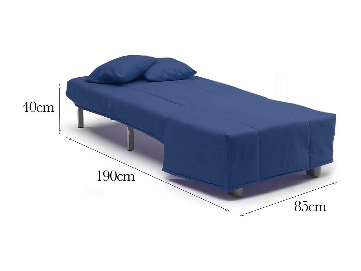 Dabargi slaapbank, enkele bank, 100% gemaakt in Italië, woonkamerfauteuil met trolley-opening, in gewatteerde stof, inclusief kussens, 85x90h85 cm, blauw