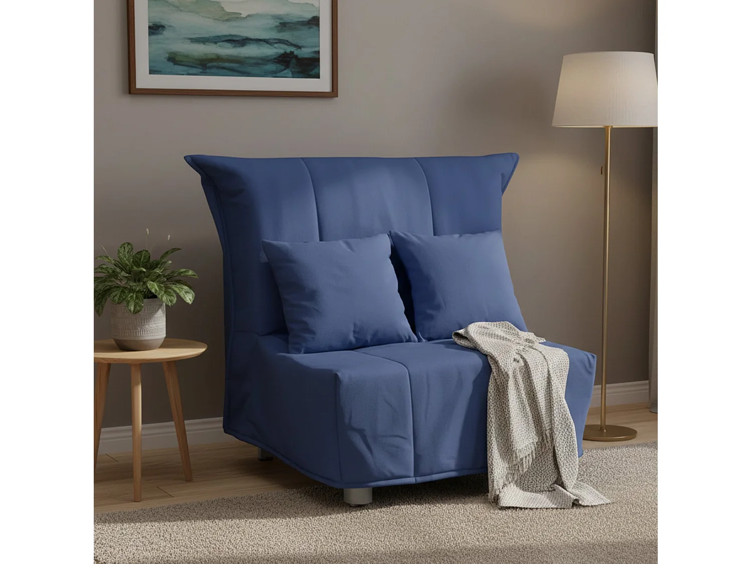 Canapé-lit Dabargi, Canapé simple, 100% Made in Italy, Fauteuil de salon avec ouverture trolley, en tissu rembourré, avec coussins inclus, 85x90h85 cm, Bleu