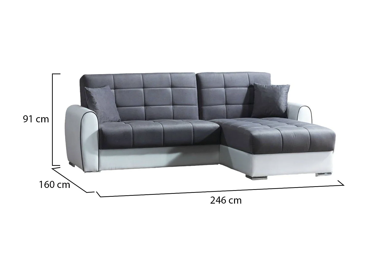 Canapé d'angle réversible convertible clic-clac 3 places en cuir gris DFLUMIN