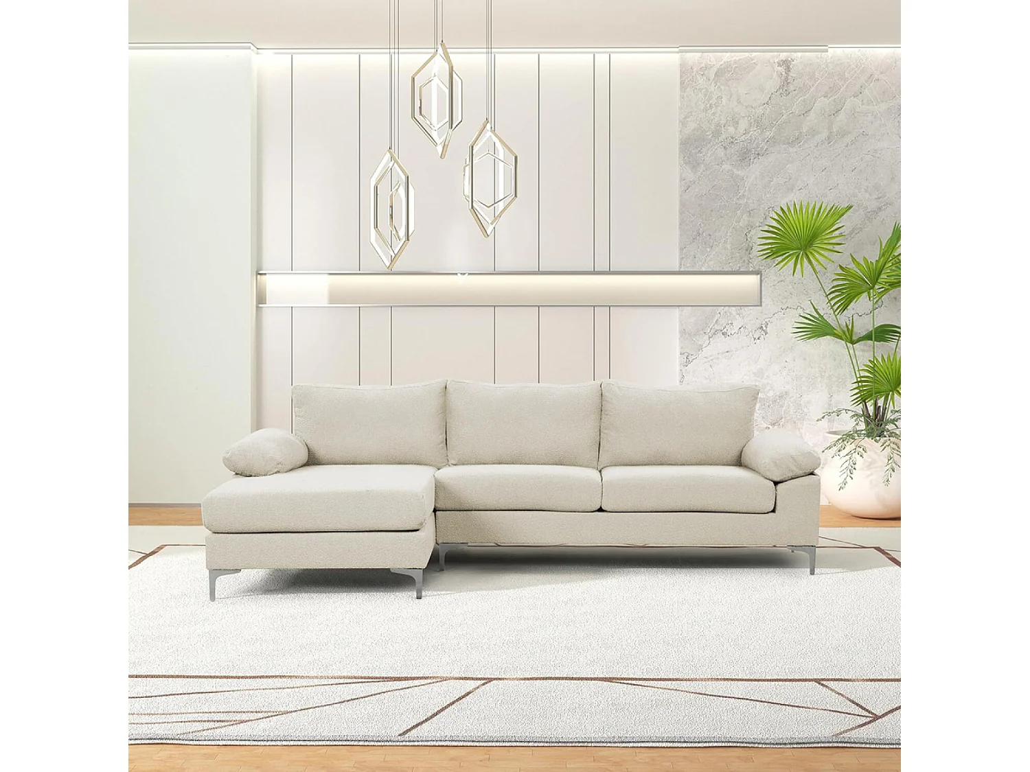 Ecksofa links 4/5-Sitzer aus Samt, beige GALWAY