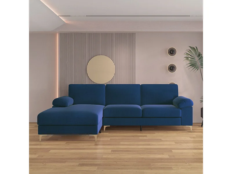 Canapé d'angle gauche 4-5 places en velours bleu GALWAY