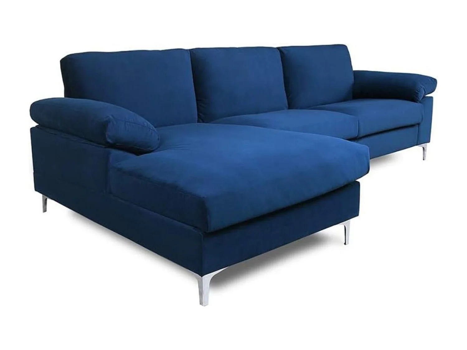 Canapé d'angle gauche 4-5 places en velours bleu GALWAY