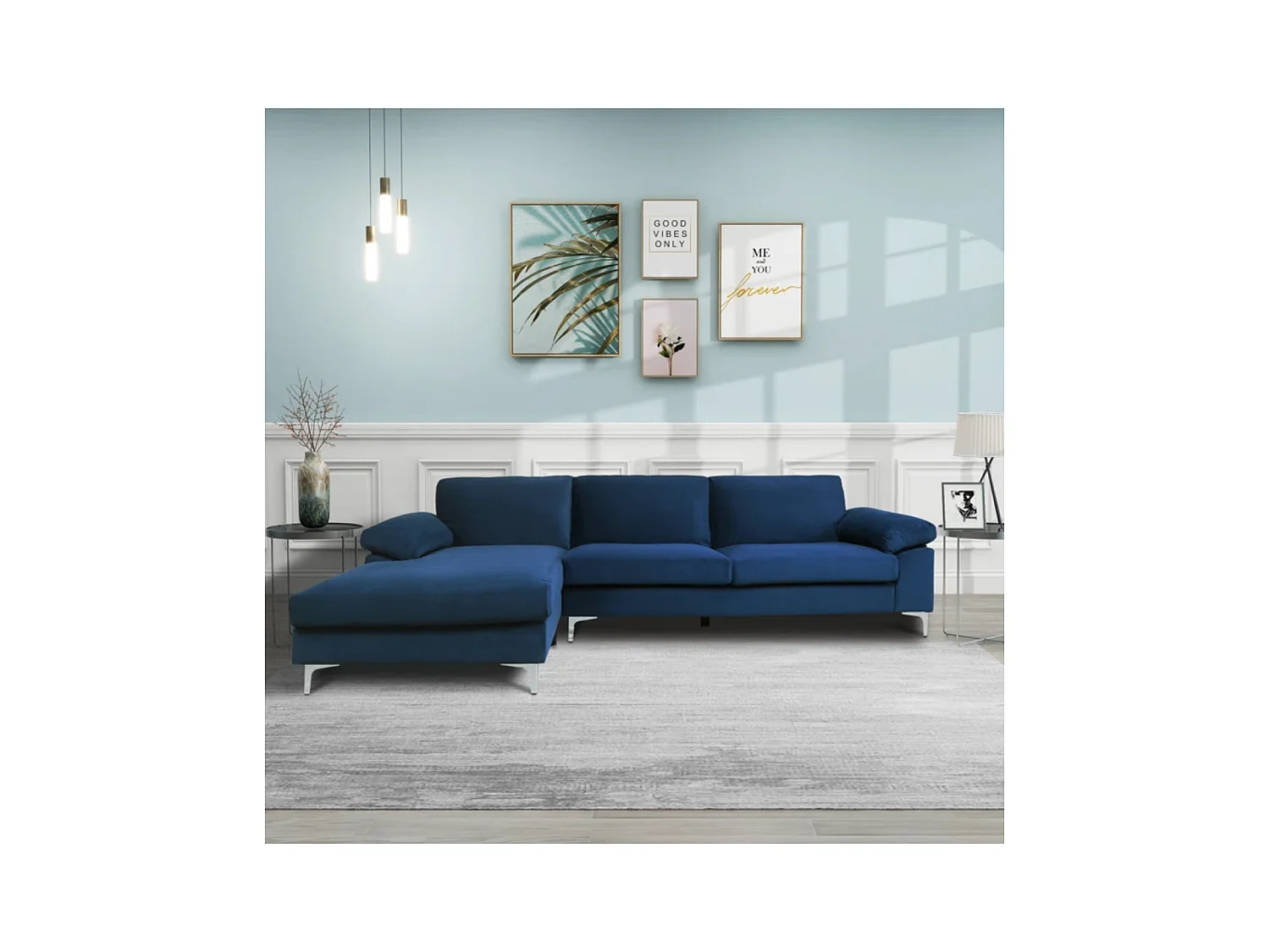 Sofá rinconera 4-5 plazas de terciopelo azul GALWAY