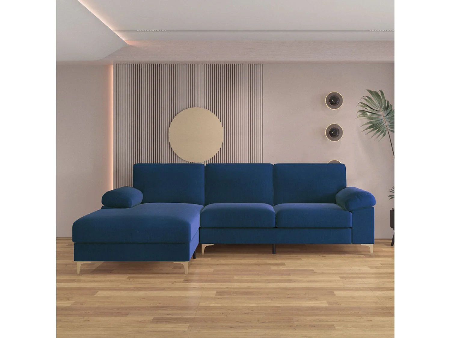 Sofá de canto 4/5 lugares veludo azul GALWAY