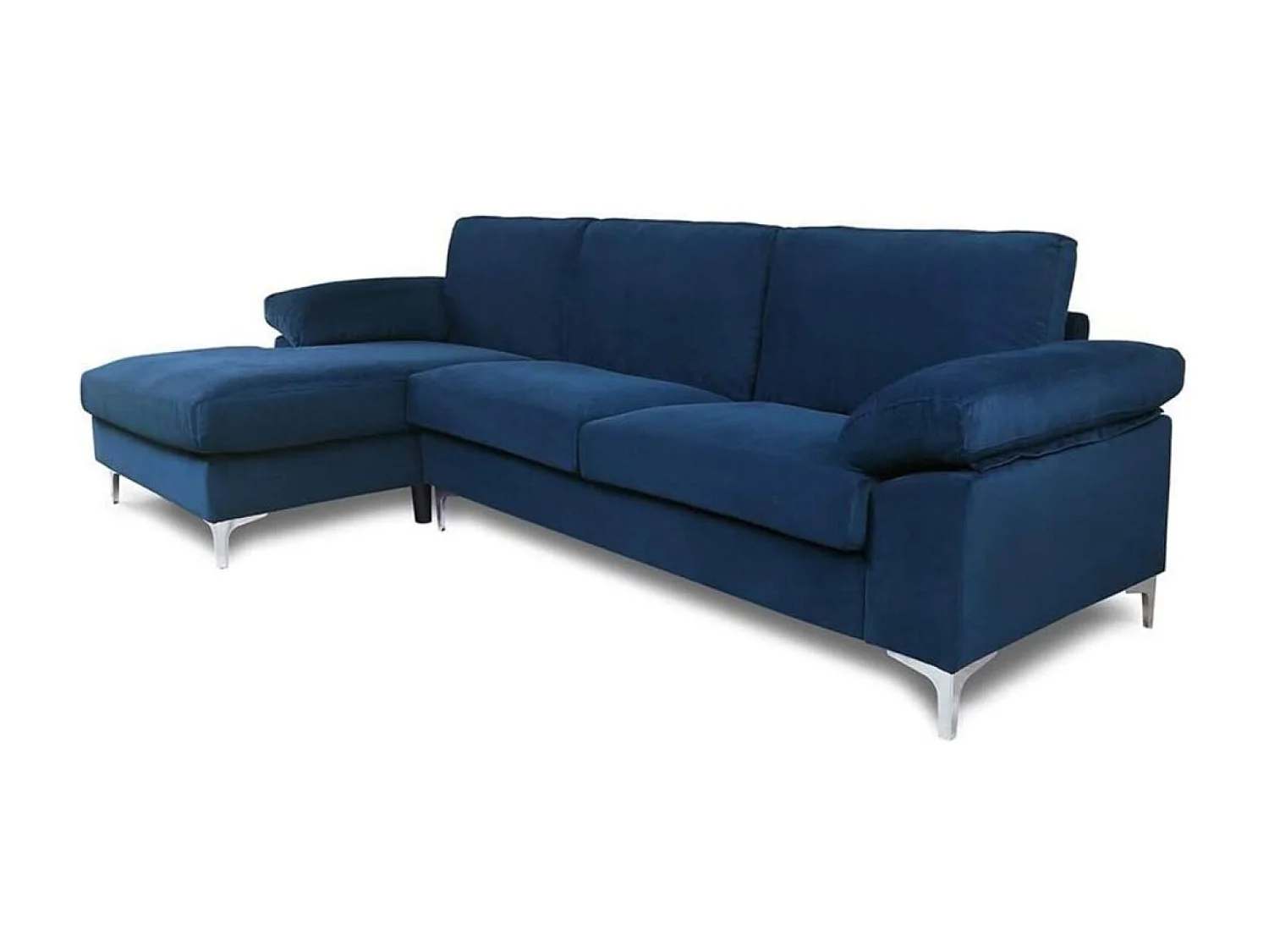 Canapé d'angle gauche 4-5 places en velours bleu GALWAY