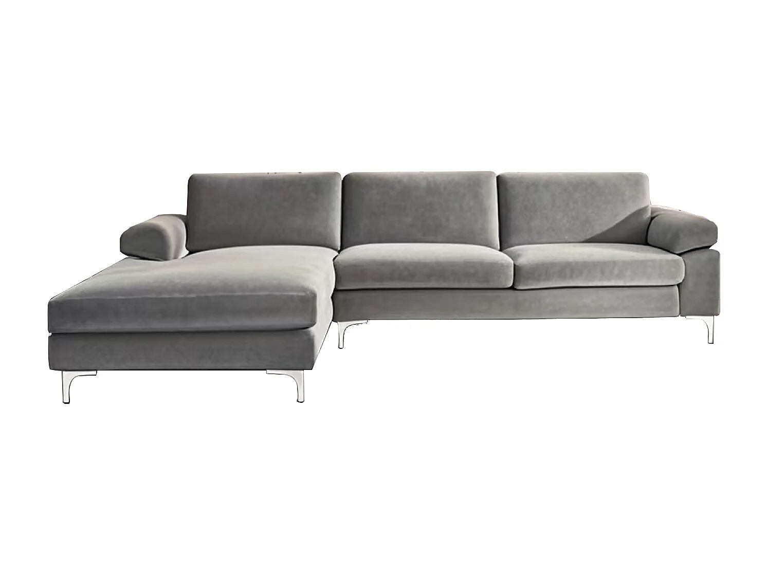 Canapé d'angle gauche 4-5 places en velours gris GALWAY