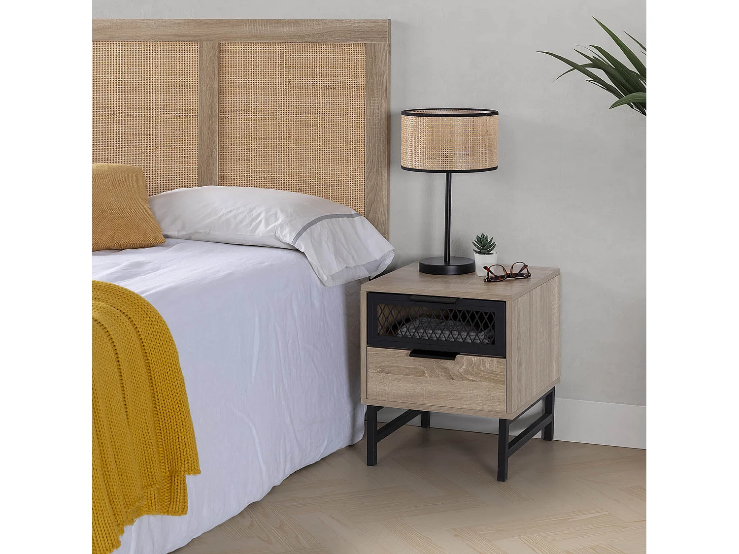 Table de chevet Hera 1 porte 1 tiroir coloris bois