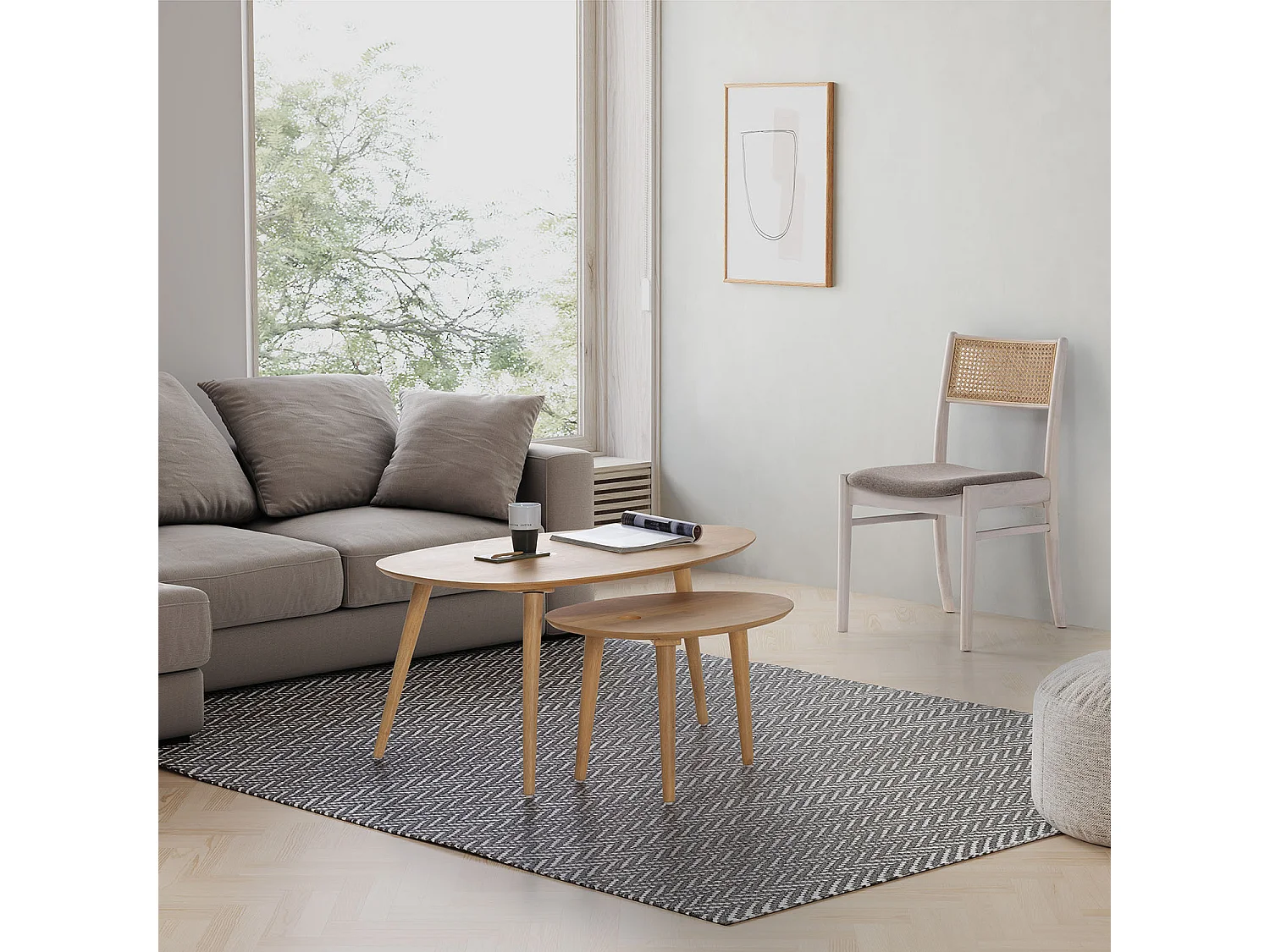 Pack de 2 chaises Vilma Couleur Blanc Wash, Bois Massif et Rotin naturel