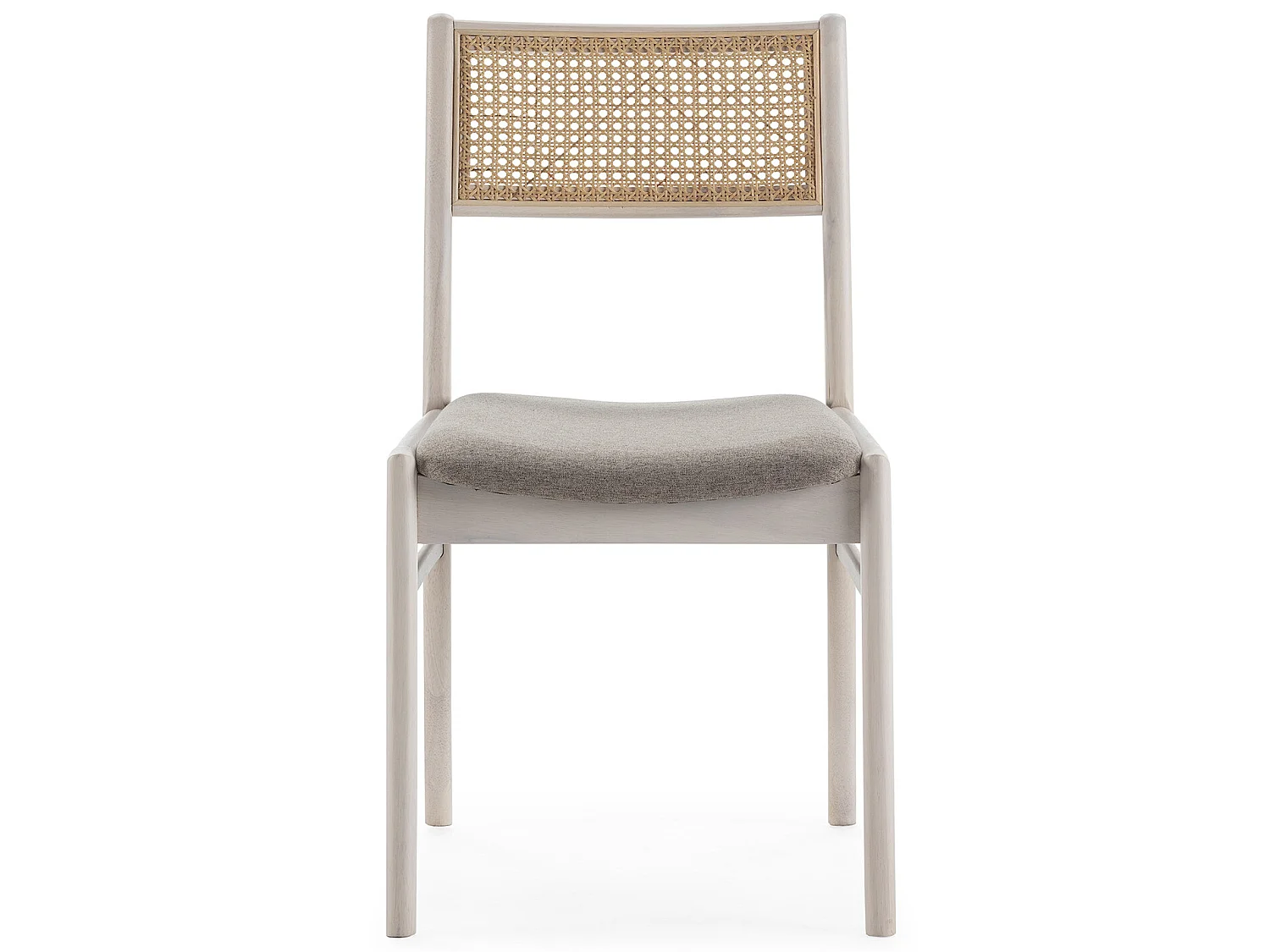 Pack de 2 chaises Vilma Couleur Blanc Wash, Bois Massif et Rotin naturel