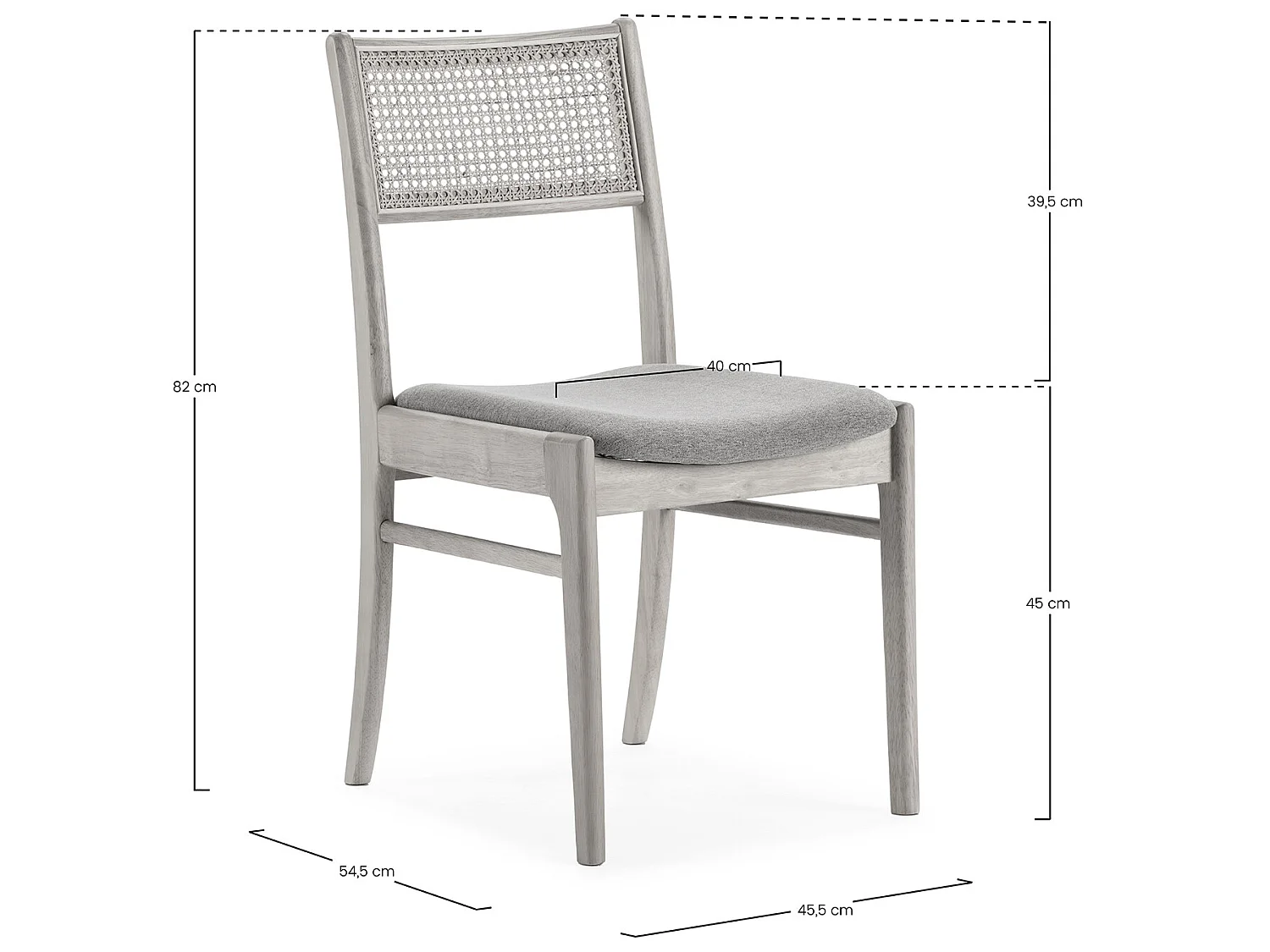 Pack de 2 chaises Vilma Couleur Blanc Wash, Bois Massif et Rotin naturel