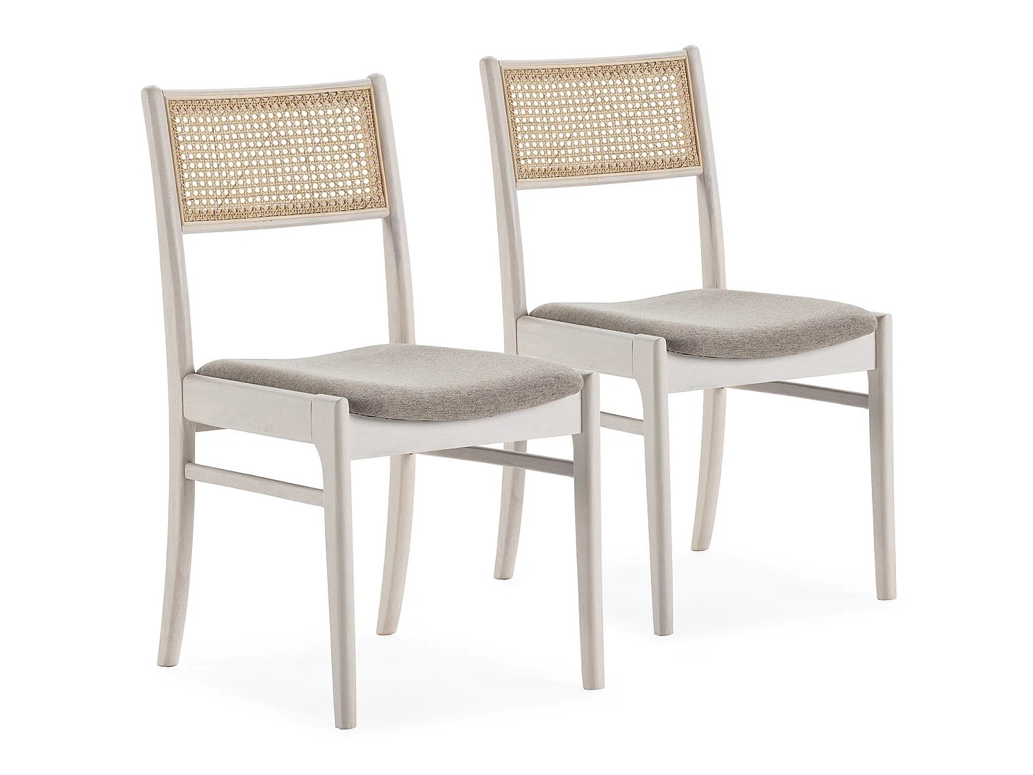 Pack de 2 chaises Vilma Couleur Blanc Wash, Bois Massif et Rotin naturel