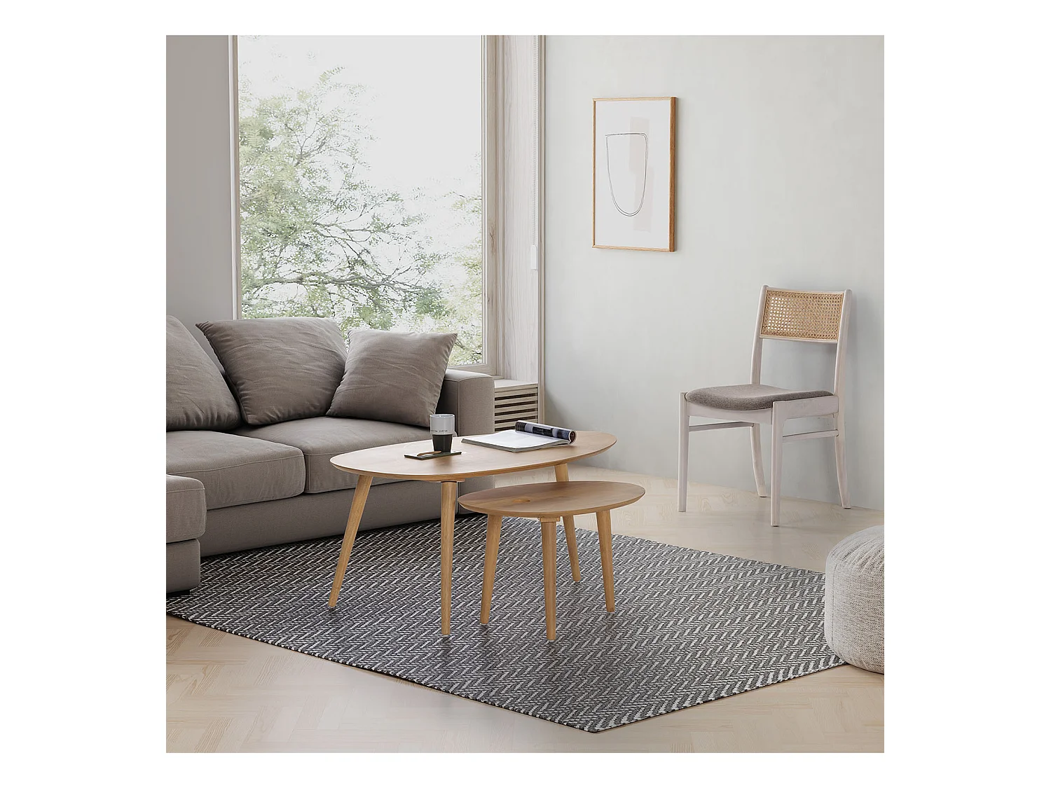 Set di 2 sedie Vilma Colore Bianco Lavato, legno massello e rattan naturale