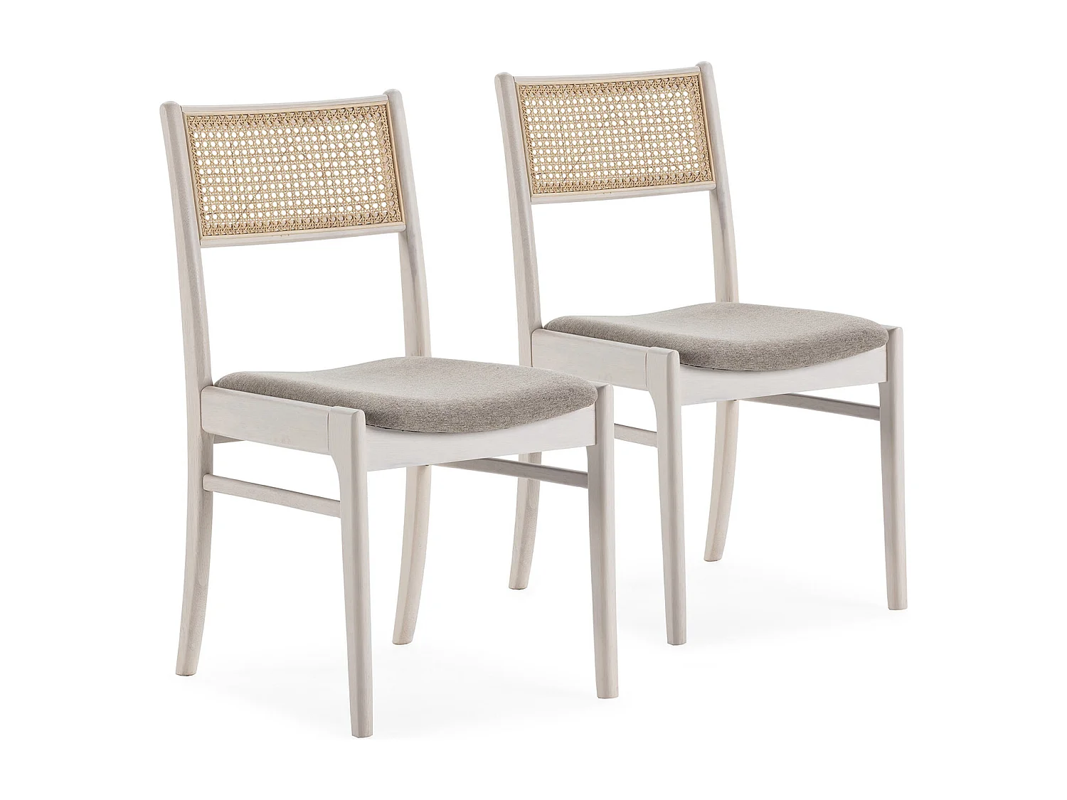 Pack 2 sillas Vilma Color Blanco Wash, Madera Maciza y ratán Natural