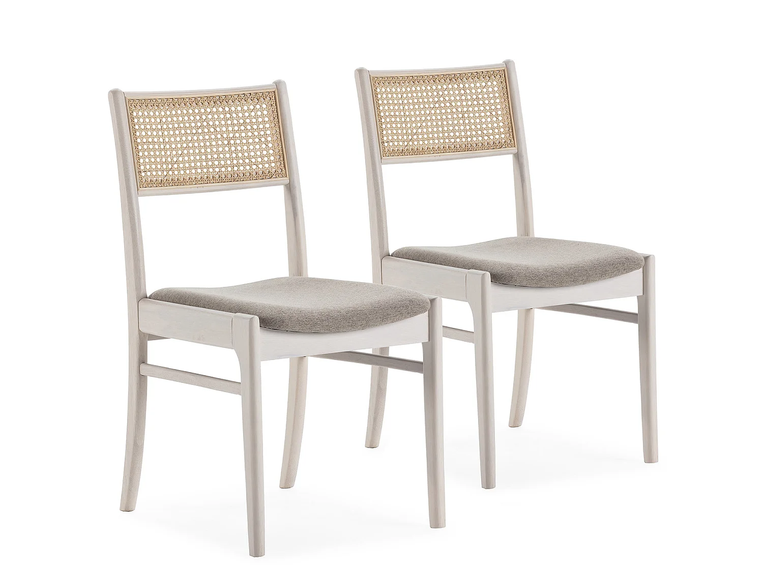 Pack de 2 cadeiras Vilma em Branco Lavado, Madeira Maciça e Rattan Natural