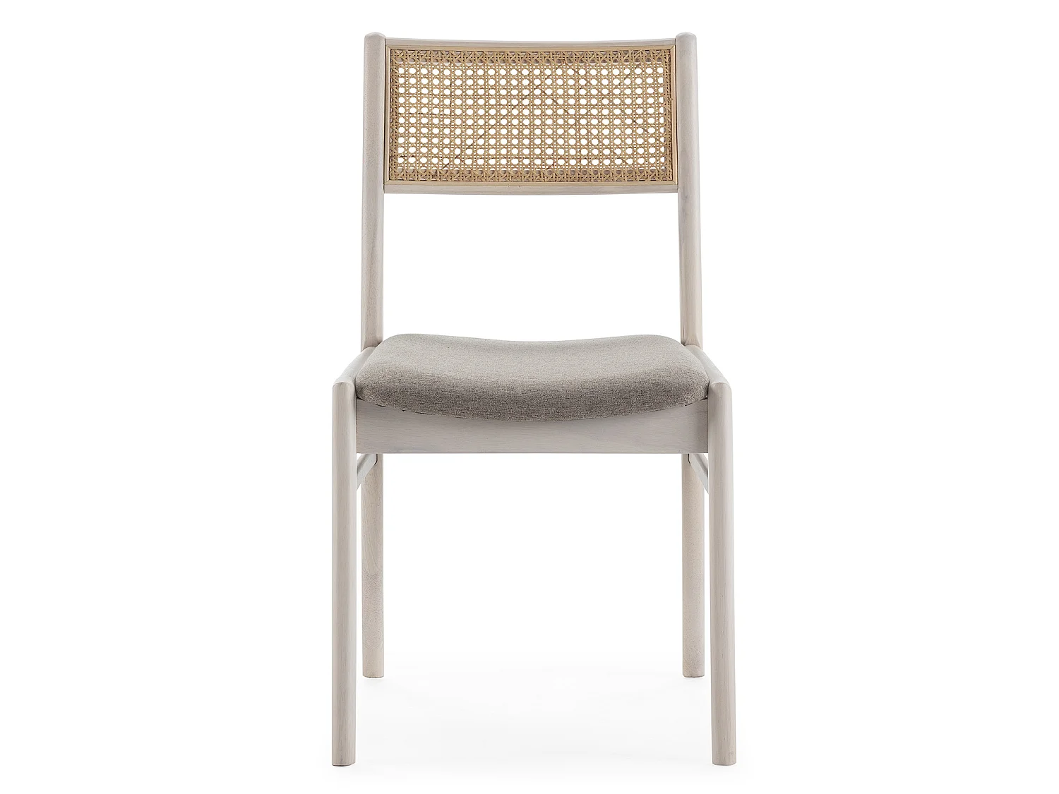 Pack de 2 cadeiras Vilma em Branco Lavado, Madeira Maciça e Rattan Natural