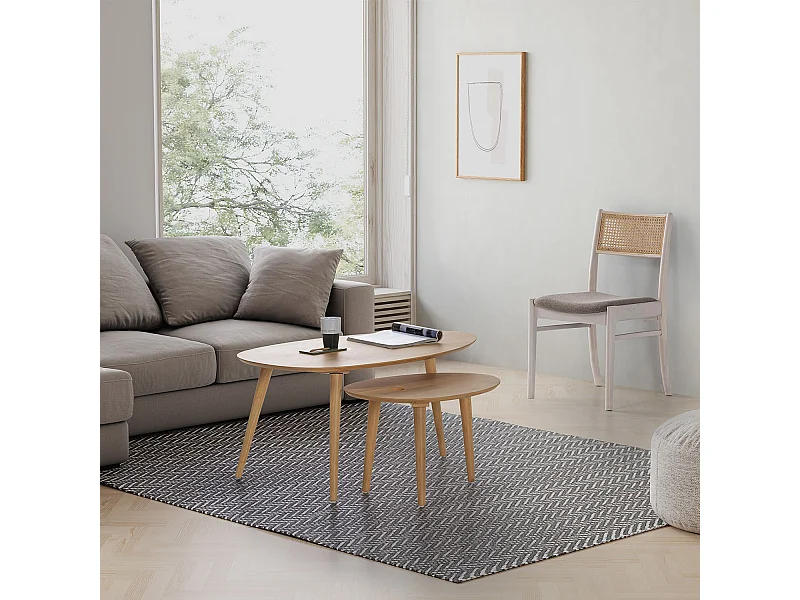 Pack de 2 chaises Vilma Couleur Blanc Wash, Bois Massif et Rotin naturel