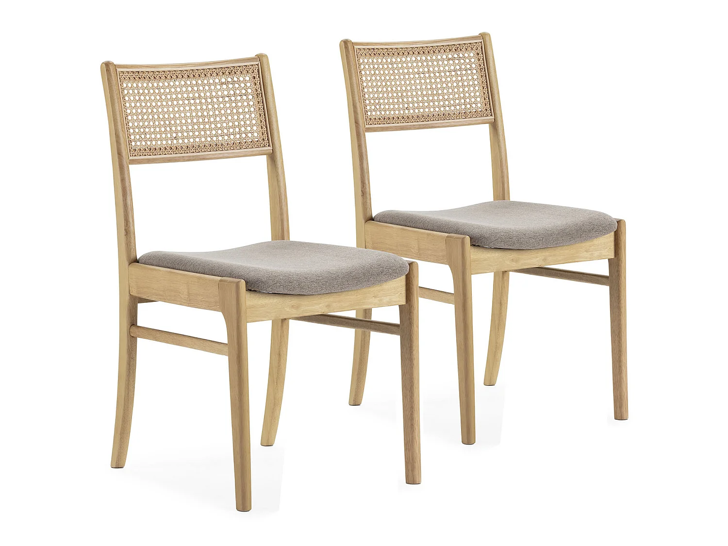 Pack de 2 chaises Vilma Couleur Chêne, Bois Massif et Rotin Naturel