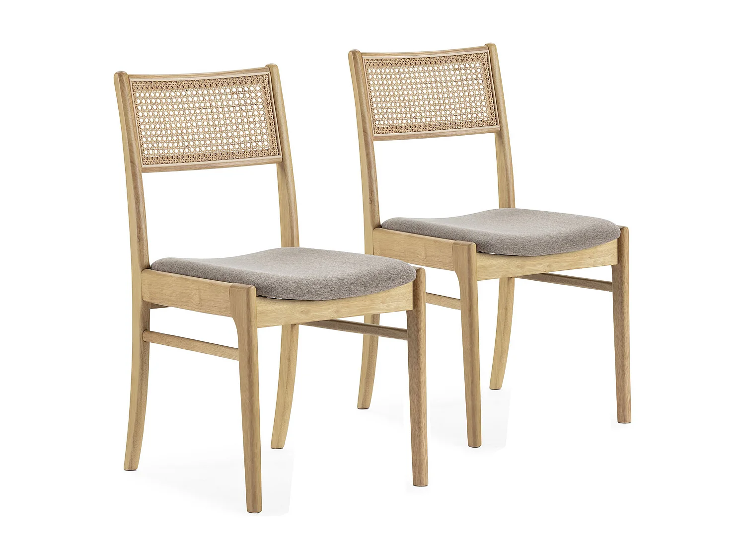 Pack de 2 chaises Vilma Couleur Chêne, Bois Massif et Rotin Naturel