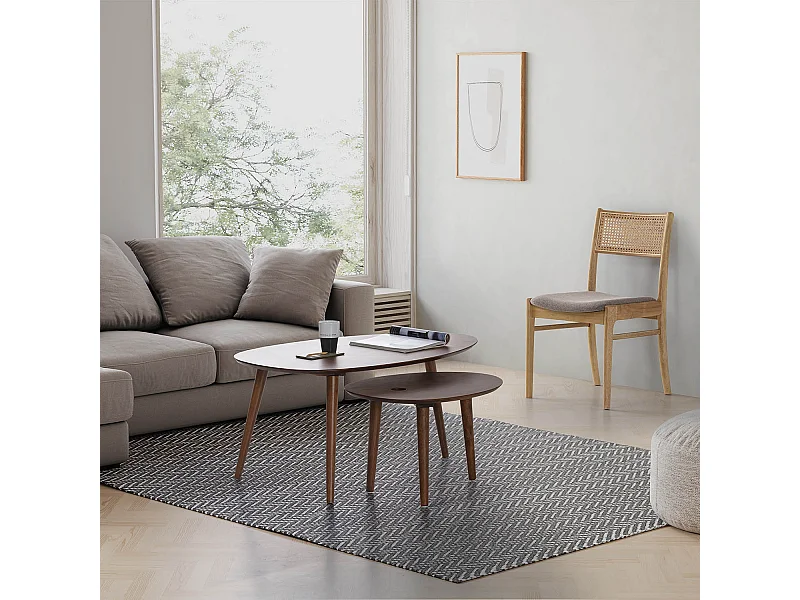 Pack 2 sillas Vilma Color Roble, Madera Maciza y ratán Natural