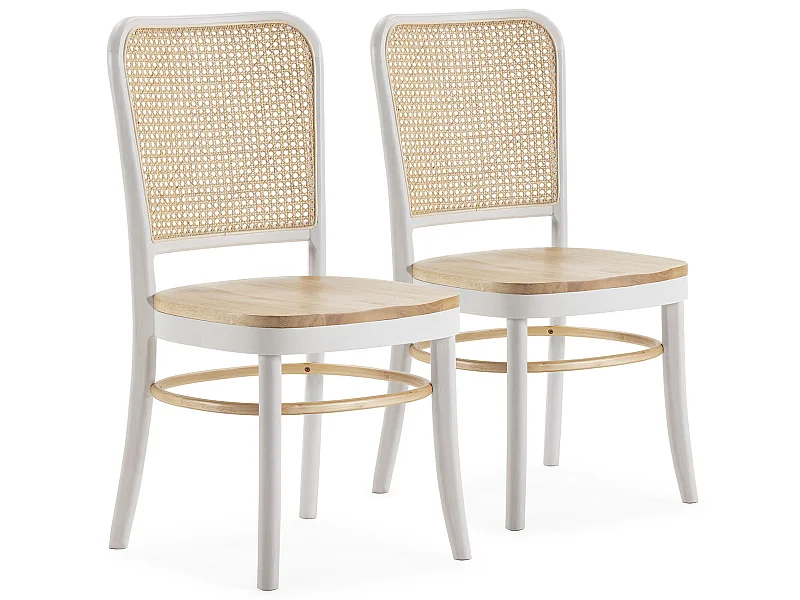 Pack de 2 cadeiras Vesta em Branco/carvalho, Madeira Maciça e Rattan Natural