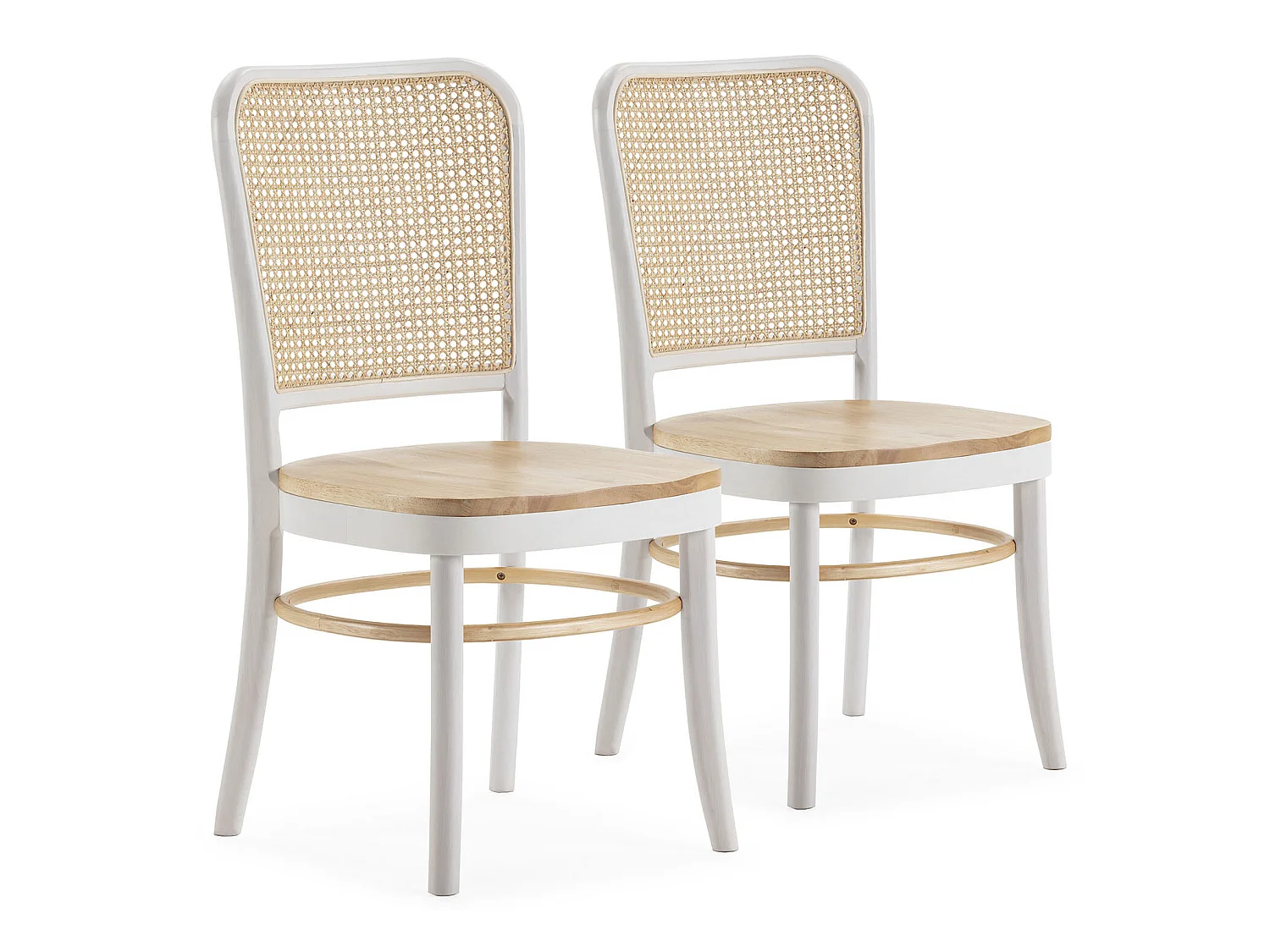 Pack de 2 chaises Vesta Couleur Blanc/chêne, Bois Massif et Rotin naturel