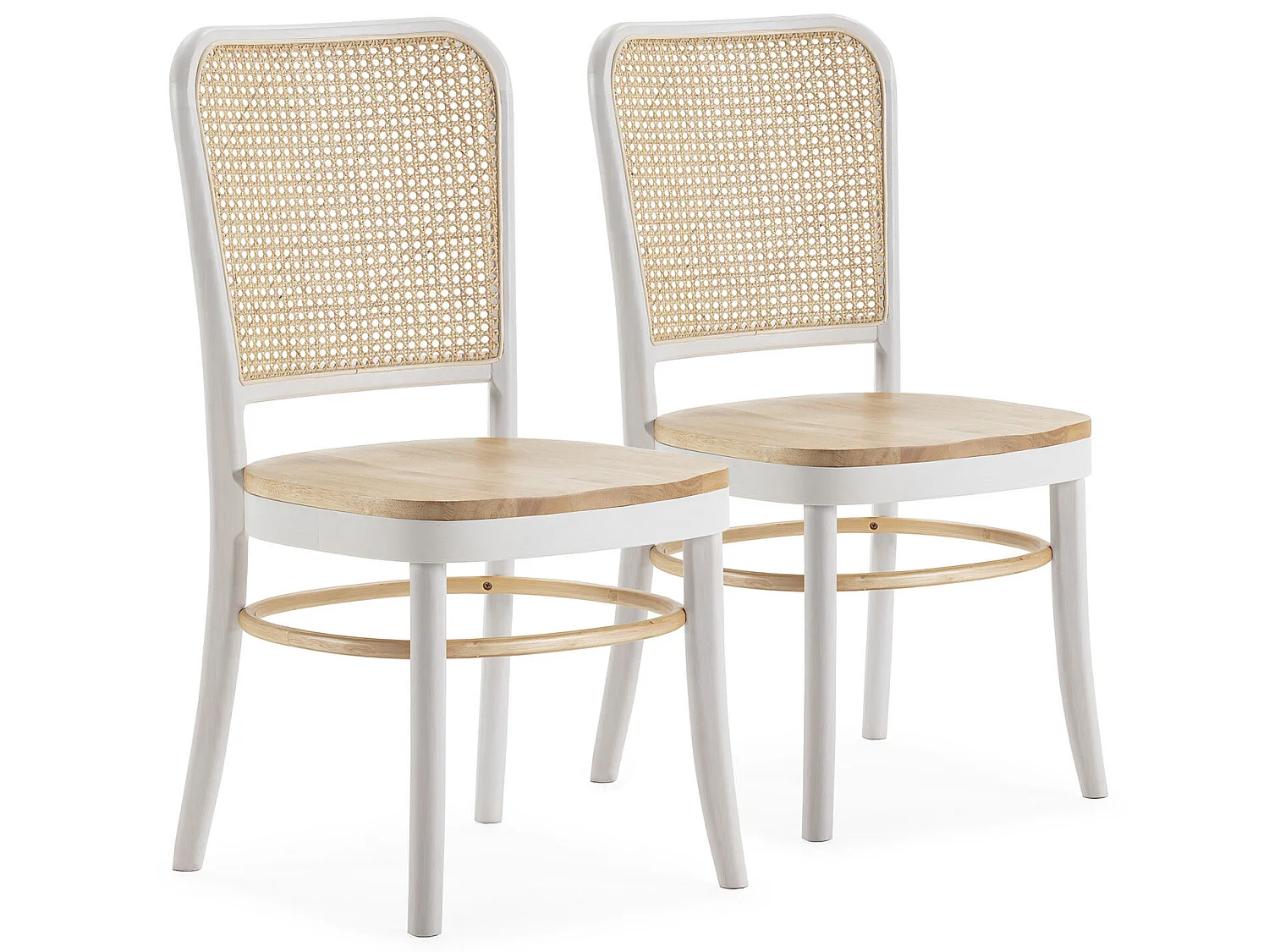 Pack de 2 chaises Vesta Couleur Blanc/chêne, Bois Massif et Rotin naturel