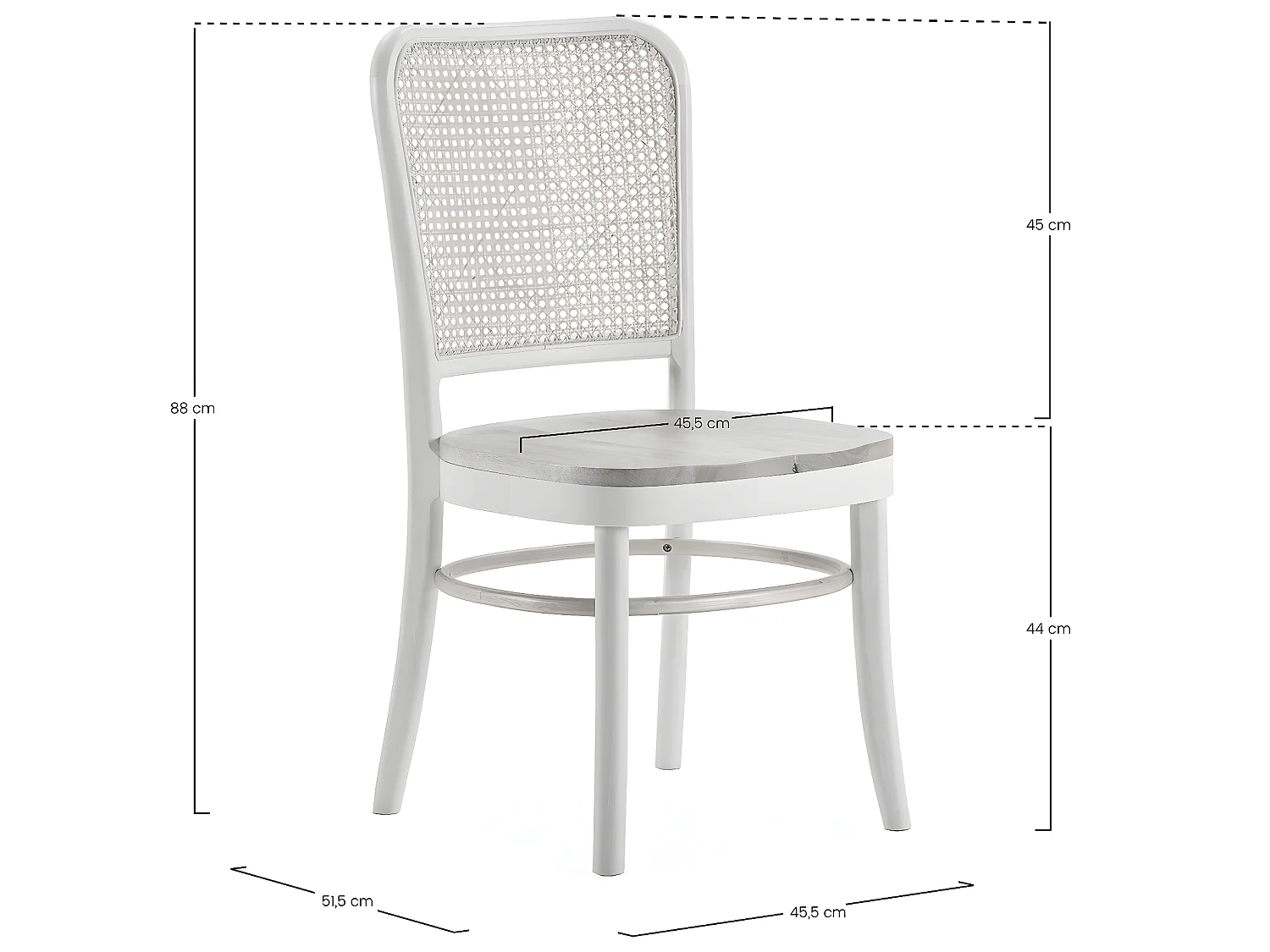 Pack de 2 chaises Vesta Couleur Blanc/chêne, Bois Massif et Rotin naturel