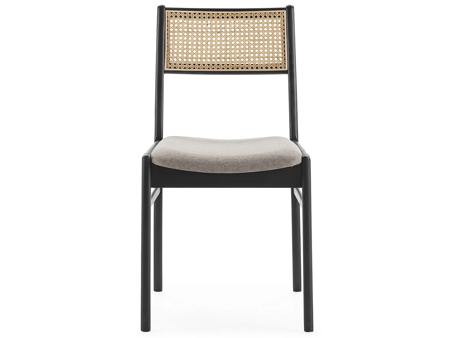 Pack de 2 cadeiras Vilma em Preto Lavado, Madeira Maciça e Rattan Natural