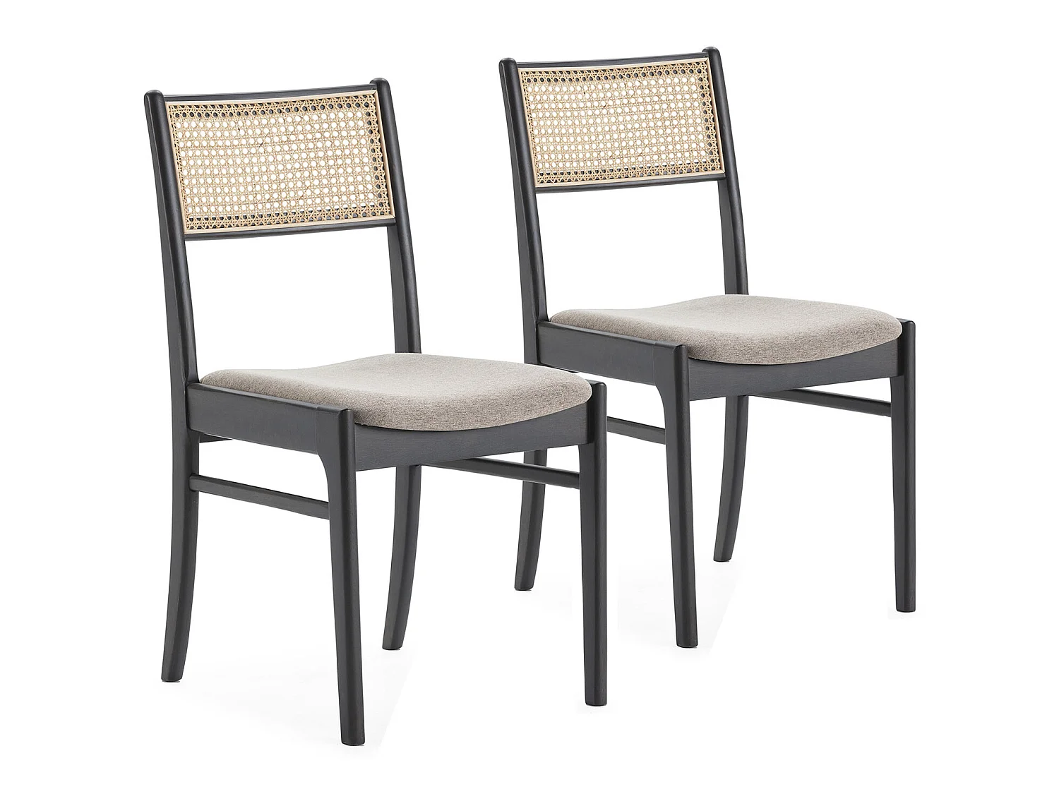 Pack de 2 chaises Vilma Couleur Noir Wash, Bois Massif et Rotin naturel