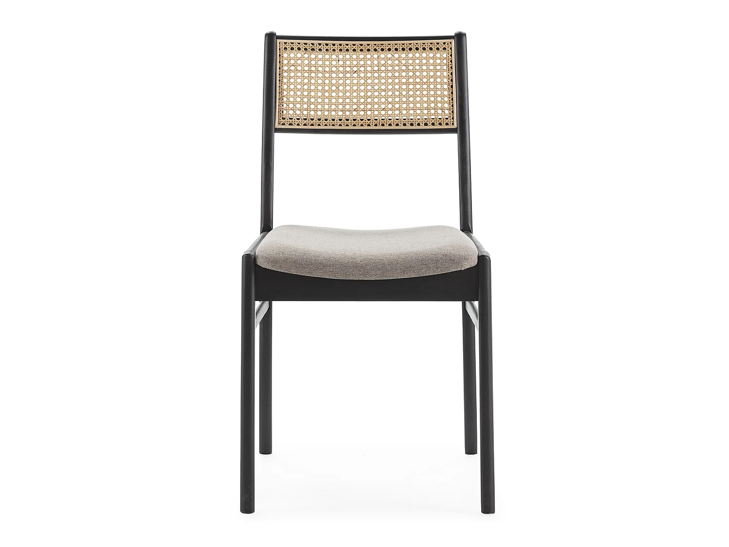 Pack de 2 chaises Vilma Couleur Noir Wash, Bois Massif et Rotin naturel
