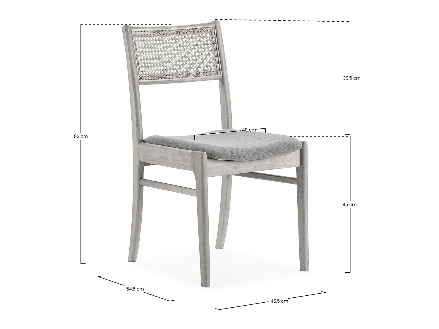 Pack de 2 chaises Vilma Couleur Noir Wash, Bois Massif et Rotin naturel