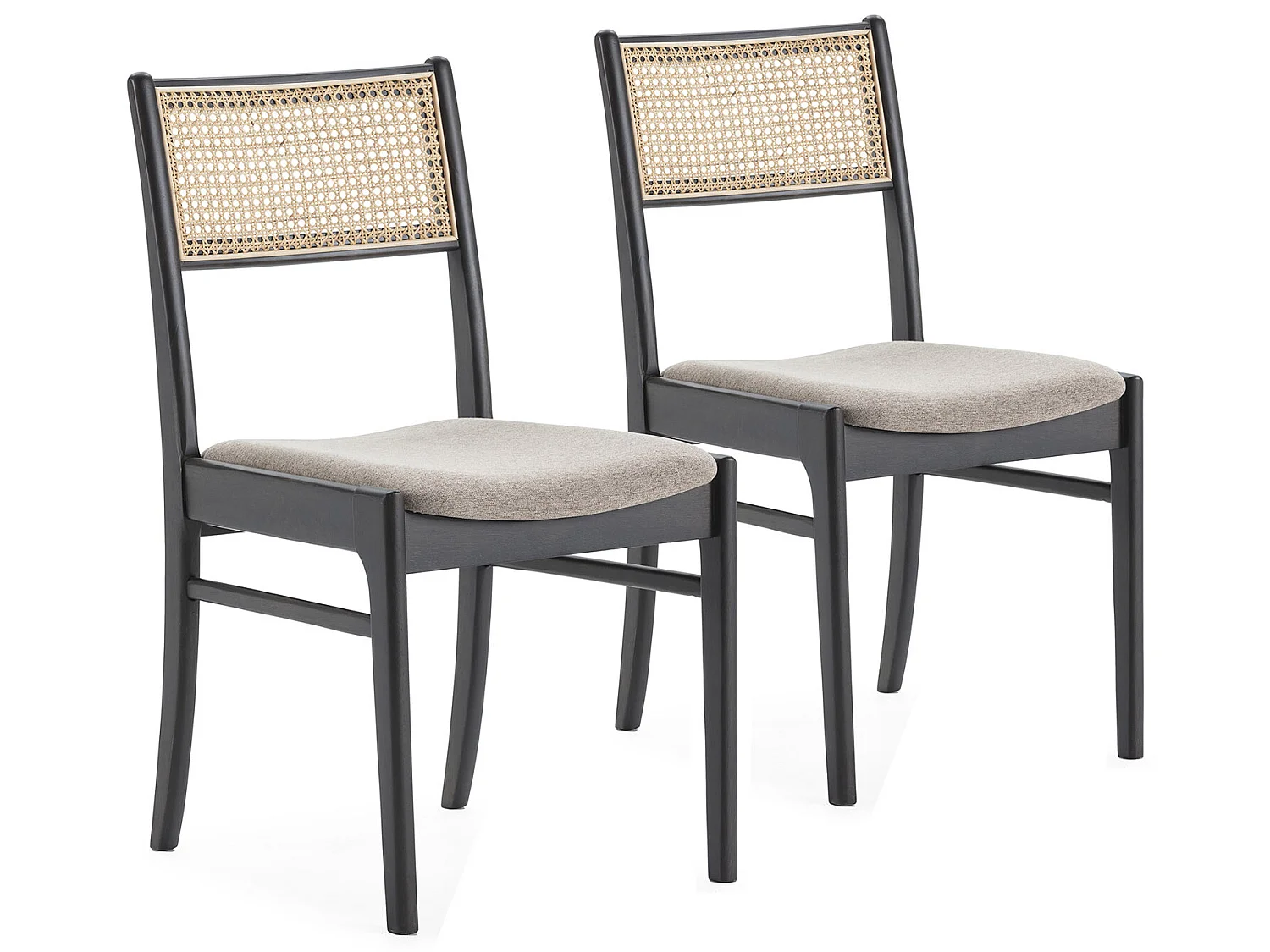 Pack 2 sillas Vilma Color Negro Wash, Madera Maciza y ratán Natural