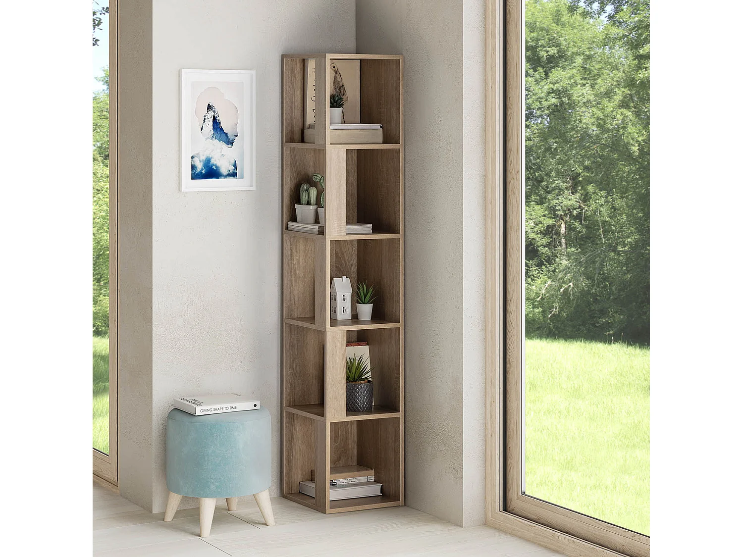 Prateleira de canto Fiyi 5 espaços em carvalho